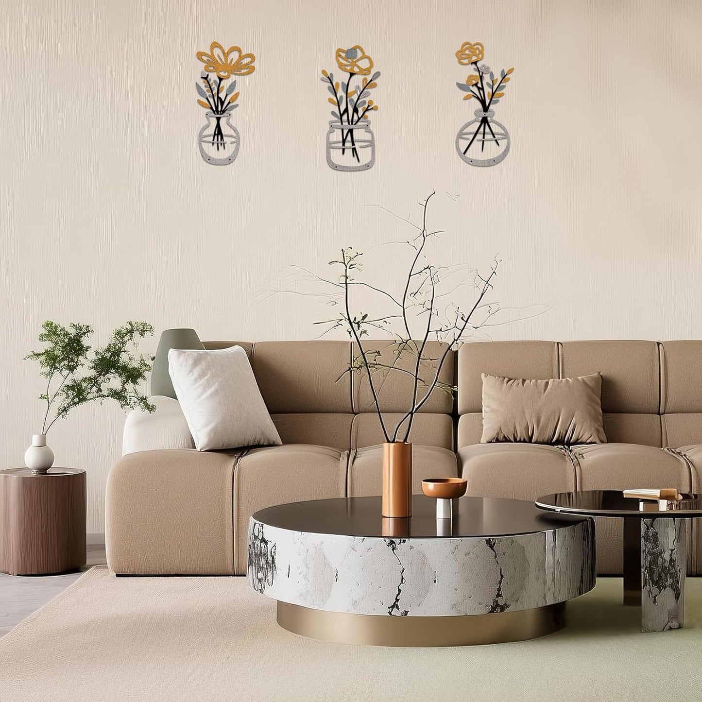 Luckinds Metal Flower Wall Art 3 Pieces, Rustic Farmhouse Decor Wall Decor Metal Wall Sculptures Hanging for Kitchen Bathroom living room