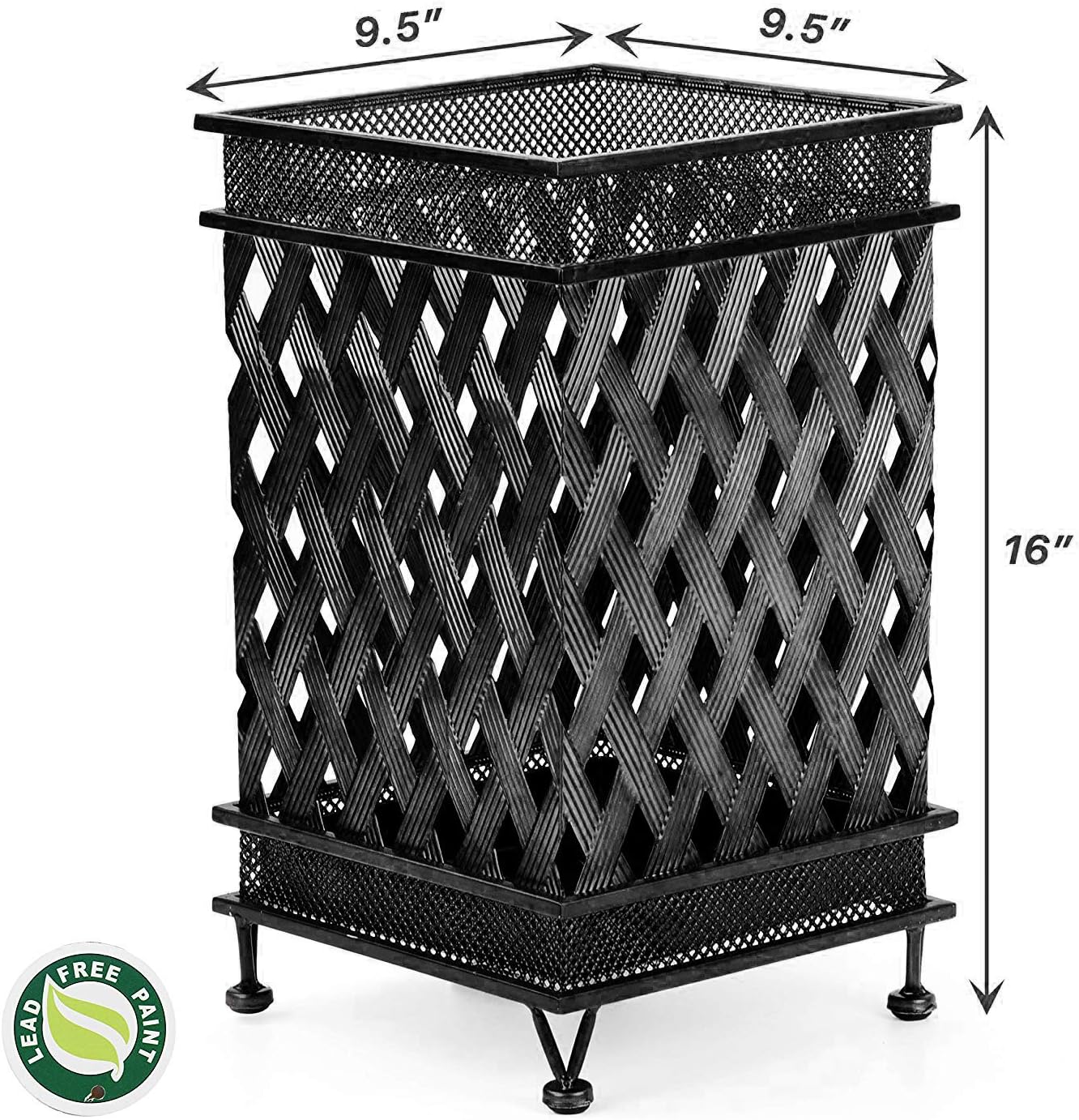 Dualplex Umbrella Stand for Entryway, Umbrella Holder Metal Antique Look, Square Style w/Removable Drip Tray, Entry Hallway Décor, Home Office Decoration Rack Holds Umbrellas Canes Walking Sticks