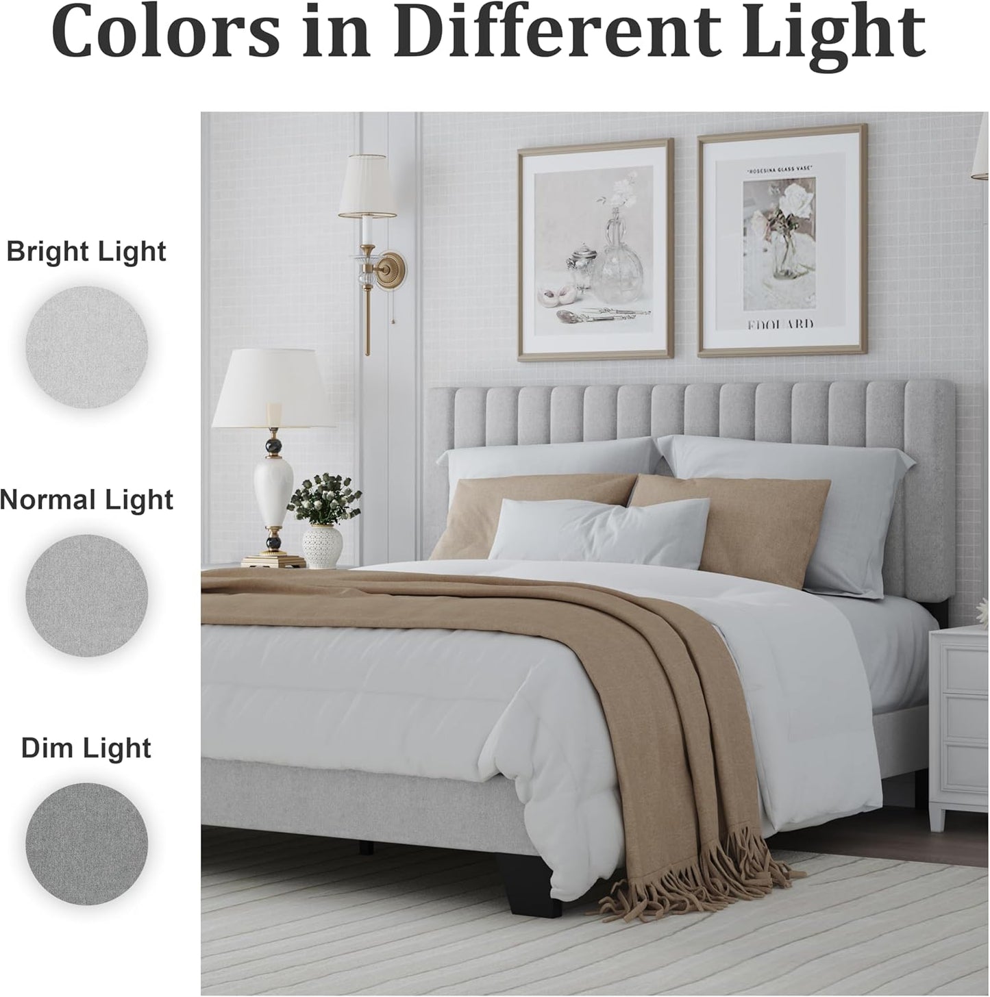 Twin Size Bed Frame with Adjustable Tufted Headboard – Linen Upholstered Platform Bed, Sturdy Frame & Slats, No Box Spring Needed, Noise-Free, Easy Assembly (Gray, Twin)