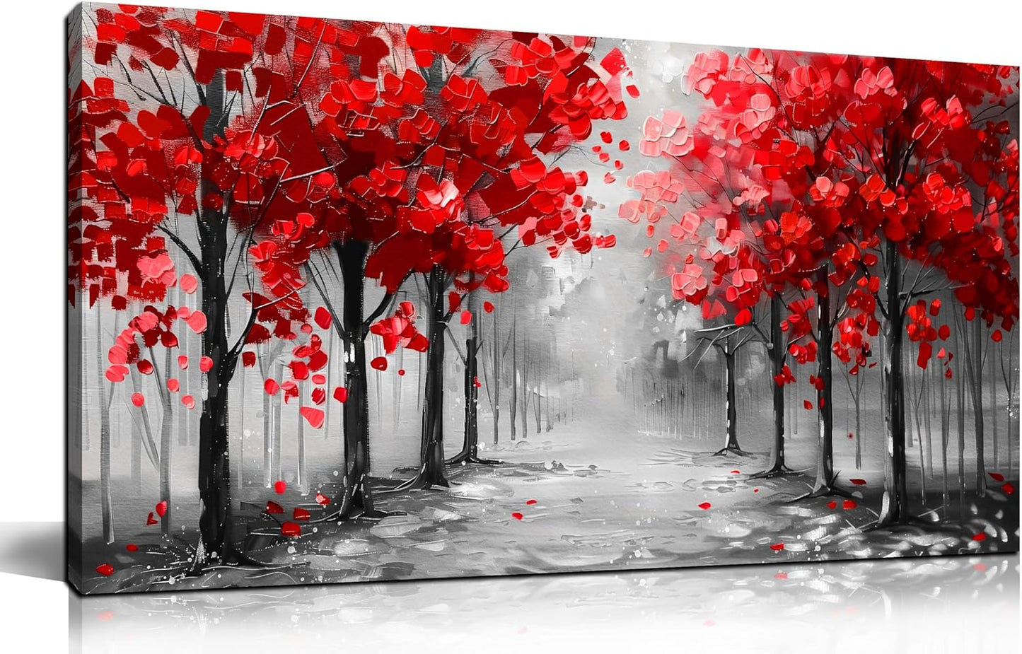 Tree Wall Art for Living Room, Black White and Red Canvas Wall-Decor for Bedroom, Size 20x40 Inches