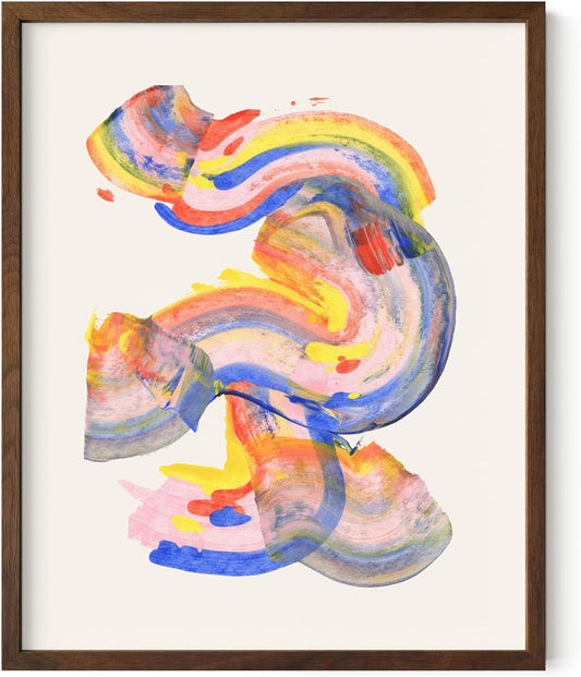 HAUS AND HUES Colorful Abstract Wall Art - Minimalist Retro Picture for Living Room Decor, Red and Pink Modern Wall Art Painting (Abstract Watercolor Swirls, Walnut Frame, 8x10)