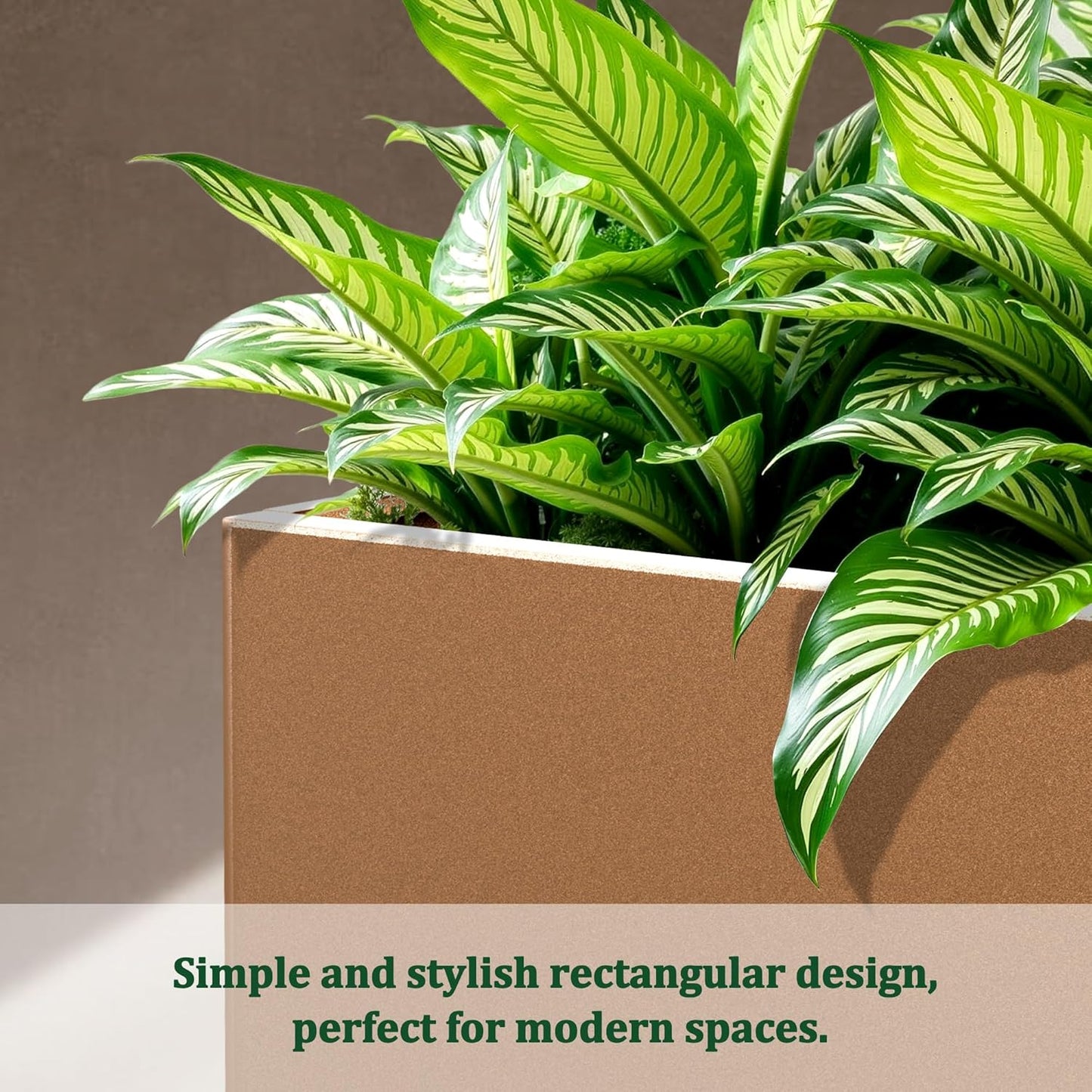 Large Rectangle Planter Metal Brown Planter Box with a Drainage Hole and a Removable Divider Indoor Outdoor Porch Pots for Tall Plants, Trees, Flowers 32.01"x 10" x 16.26" Brown