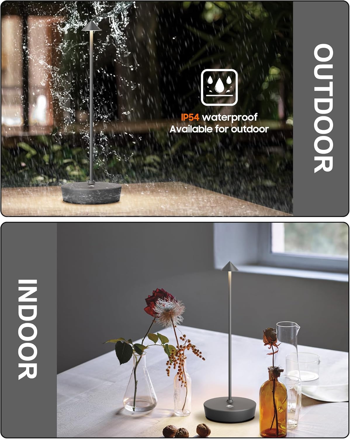 Cordless Table Lamps Rechargeable, 6000mAh Battery Operated LED Desk Lamp Outdoor Waterproof Portable Touch Dimmable Table Light for Patio Restaurant Dining Home Set of 2 Grey