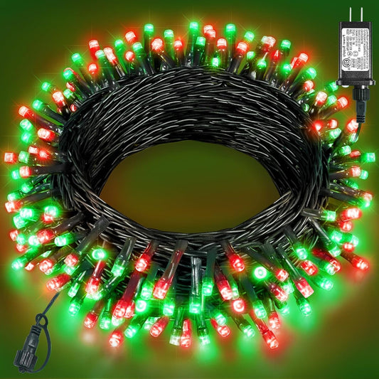 Christmas Lights Outdoor 40Ft 120 LED, Green Wire Christmas Tree Lights for Indoor Waterproof, 8 Modes & Timer, Connectable String Light for Bedroom Yard Party Wedding Decorations, Red Green