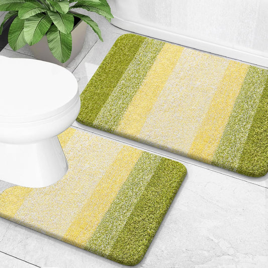 OLANLY Bathroom Rug Set 2 Piece, Soft Absorbent Microfiber Bath Mats and U-Shaped Contour Toilet Rug, Non-Slip, Machine Wash Dry, Plush Shaggy Bath Mats for Bathroom (24"x16"+24"x20", Olive Green)