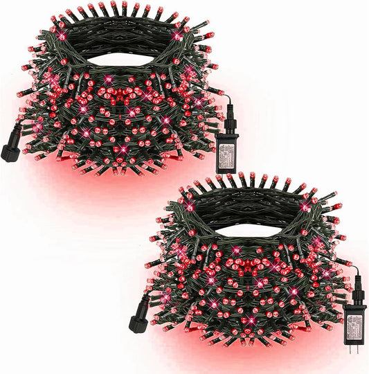 TW SHINE Red Christmas Lights, 400 LED 132FT Outdoor Christmas Lights Plug in with 8 Modes, Waterproof Light Outdoor Green Wire, Indoor Xmas Decorations for Party Yard House Decor