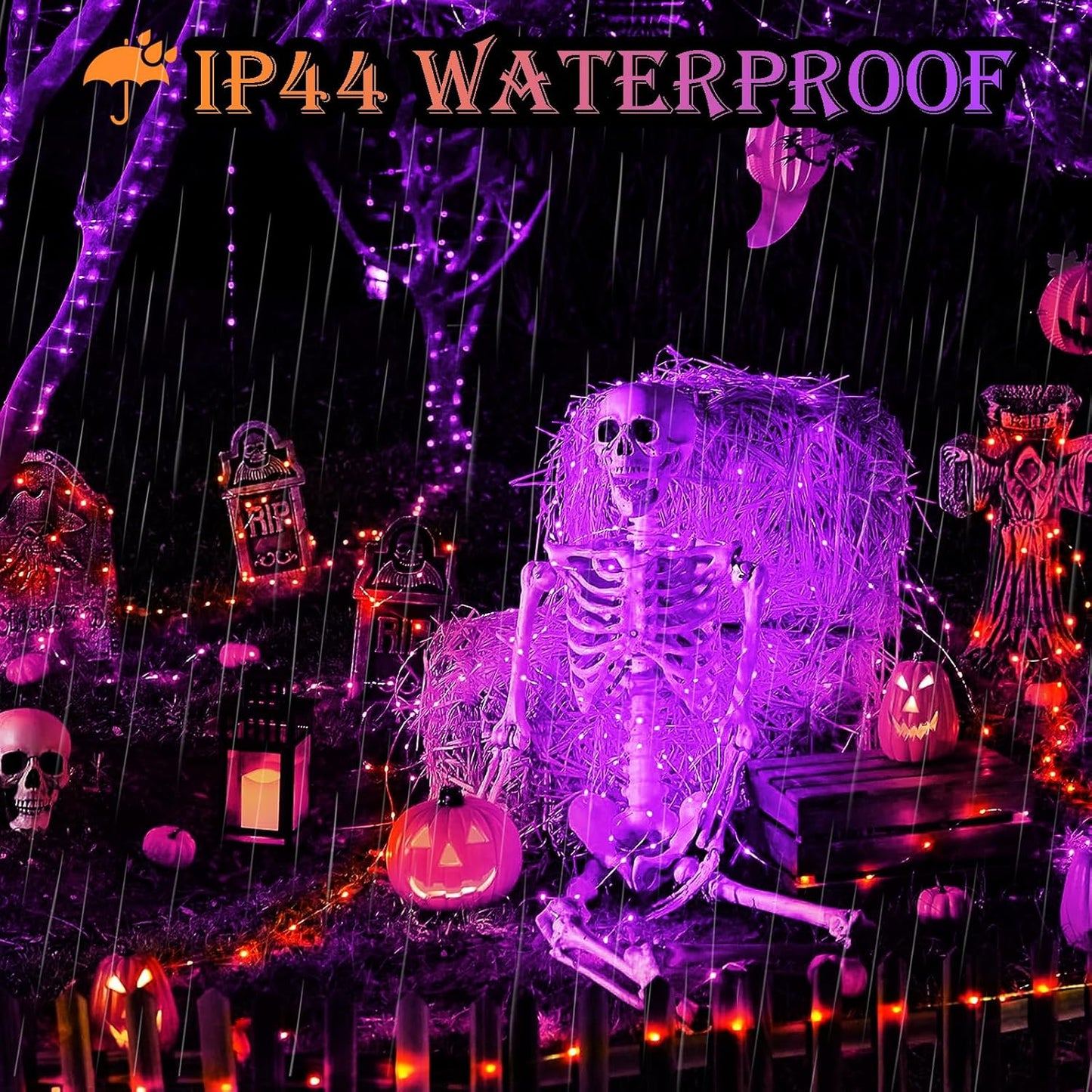 Decute 500LED 164FT Fairy String Lights Halloween Lights Silver Wire with Remote, Firefly Starry Light for DIY Christmas Tree Costume Wedding Party Table Centerpiece Decor Orange Purple