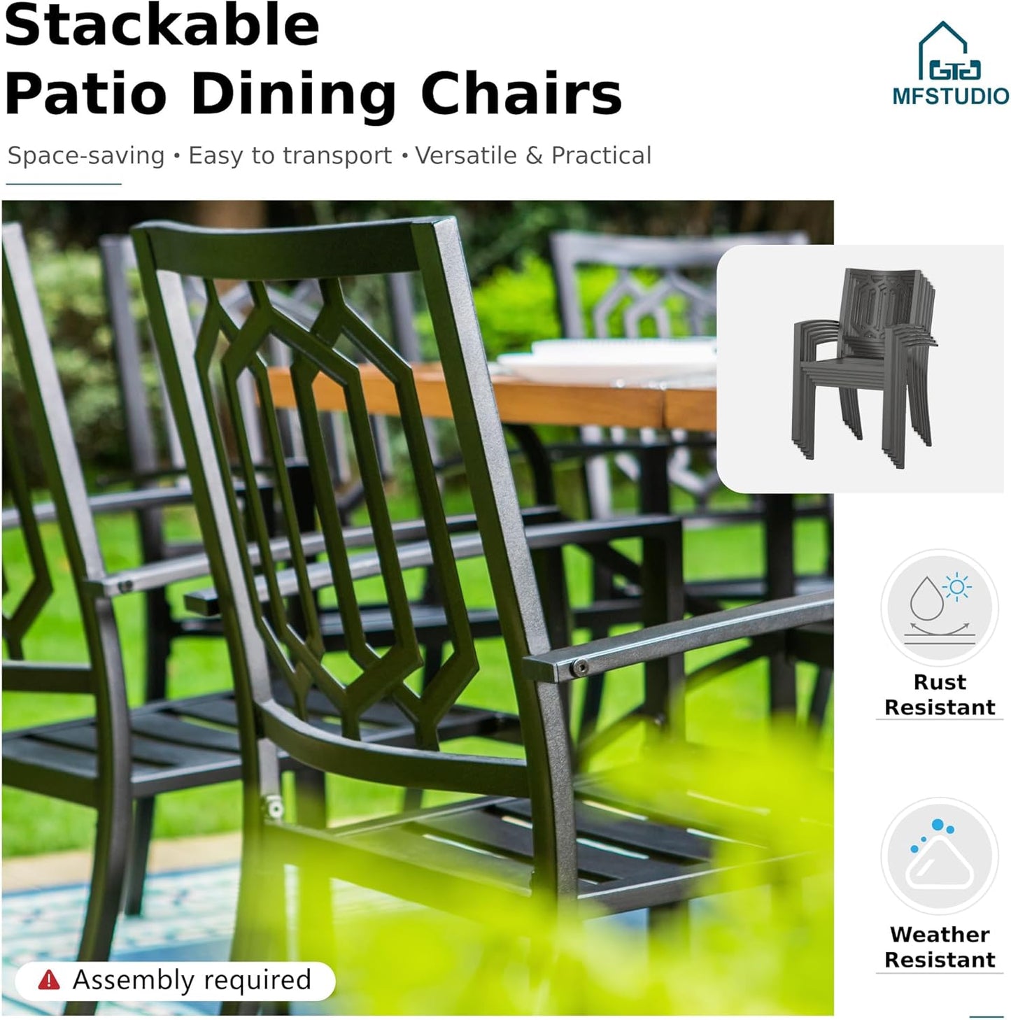 MFSTUDIO Outdoor Dining Set for 8, Metal Patio Table and Chairs Set, Patio Dining Set for 8 with Expandable Table, Outdoor Patio Furniture Set for Deck Backyard Poolside Garden