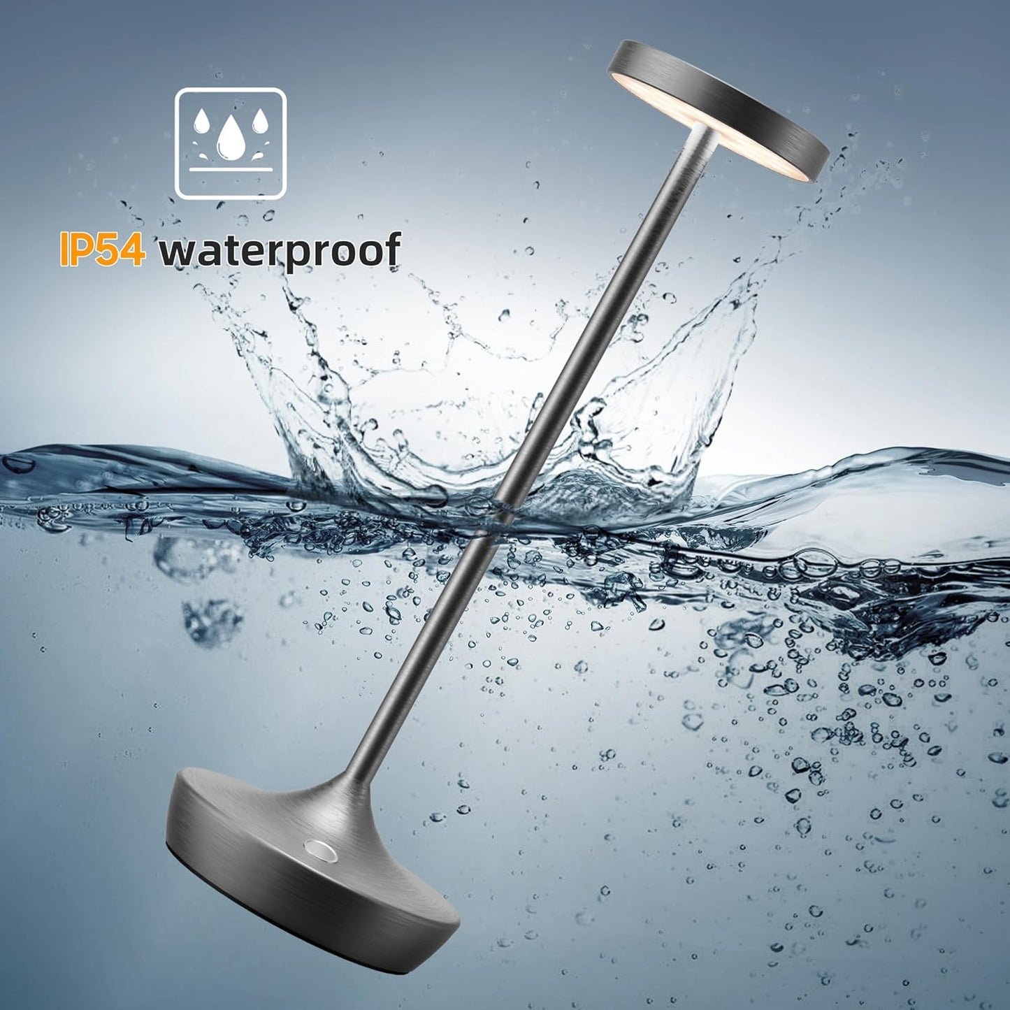 Cordless Table Lamp Outdoor - Rechargeable 6000mAh Battery Operated Table Light - LED Portable Touch Dimmable Waterproof Table Lamps for Patio Restaurant Dining (Grey)