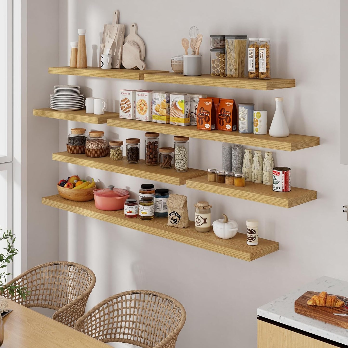 55 Inch Floating Shelves Set of 2, Rustic 55 x 9.3 Floating Shelf for Wall, 9.3 Inch Deep Wall Shelves Invisible Bracket, Large Deep Shelving for Bedroom, Kicten, Living Room, Oak Color