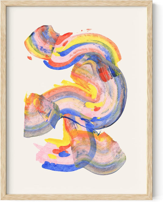 HAUS AND HUES Colorful Abstract Wall Art - Minimalist Retro Picture for Living Room Decor, Red and Pink Modern Wall Art Painting (Abstract Watercolor Swirls, Beige Frame, 12x16)