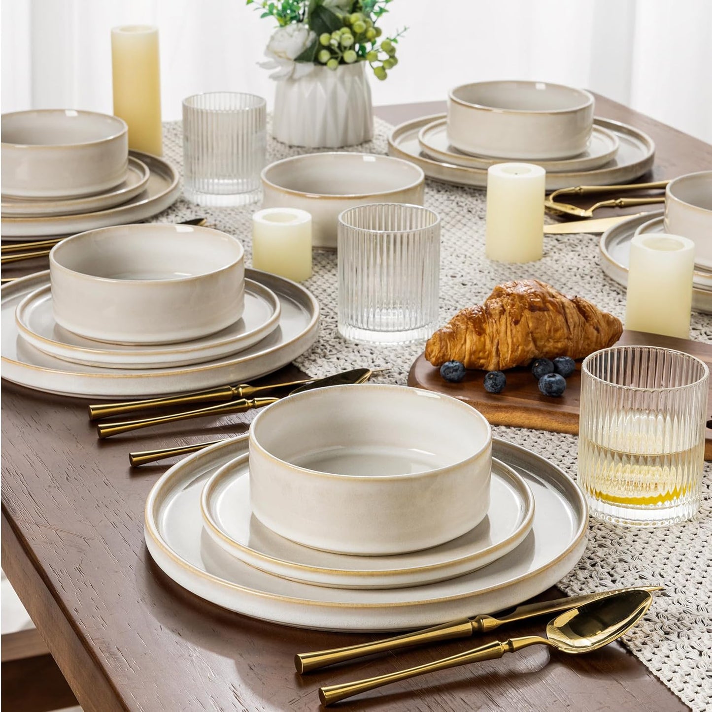 AmorArc Ceramic Dinnerware Sets, Handmade Reactive Glaze Stoneware Plates and Bowls Sets,Highly Chip and Crack Resistant | Dishwasher & Microwave Safe Dishes Set, Service for 6 (18pc)