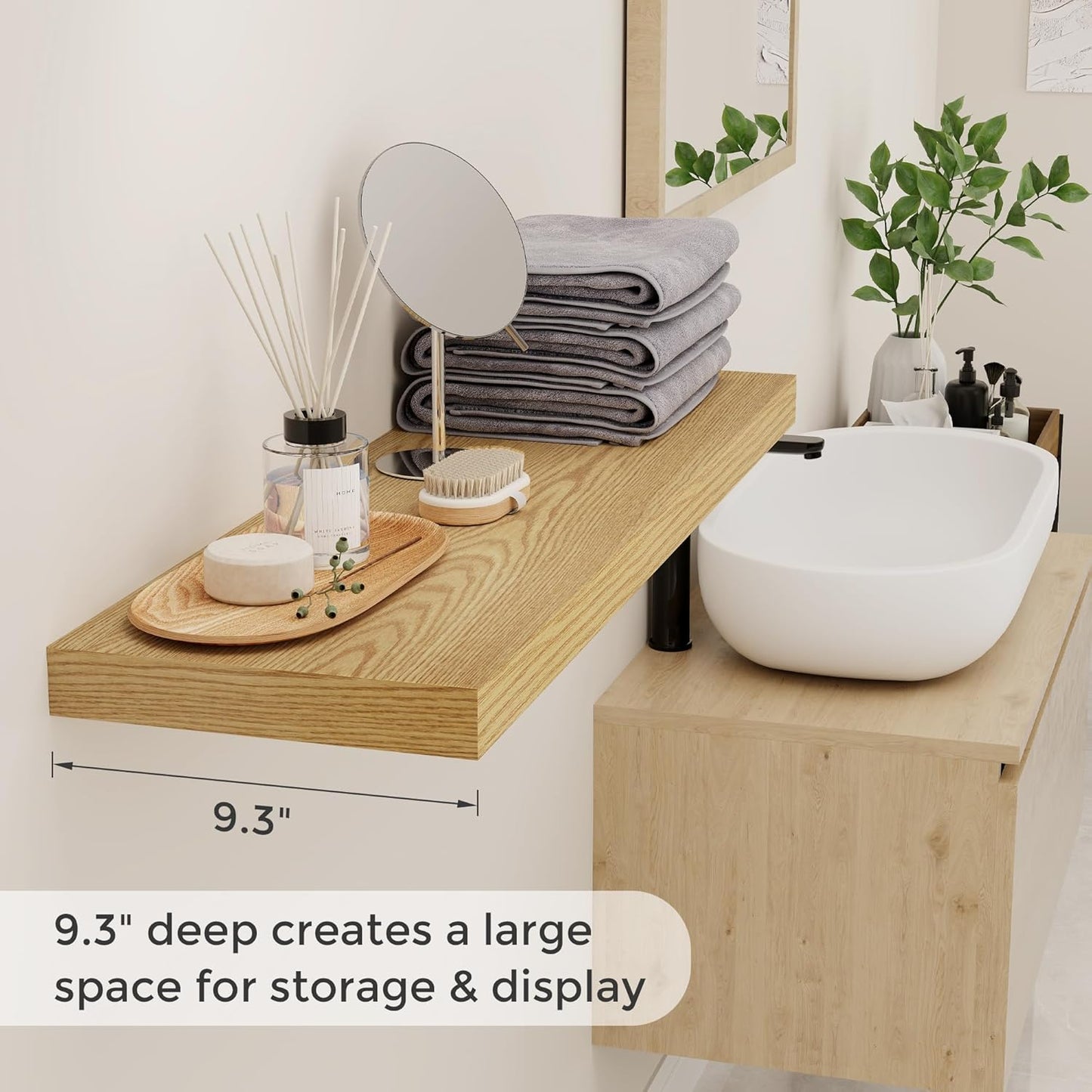 Fun Memories 36x9.3 Floating Shelves for Wall, Wood Floating Shelf 36 Inch Long, Large Deep Wall Shelves for Home Decor & Storage, Rustic Deep Shelf for Living Room, Bedroom, Kitchen, Oak Color