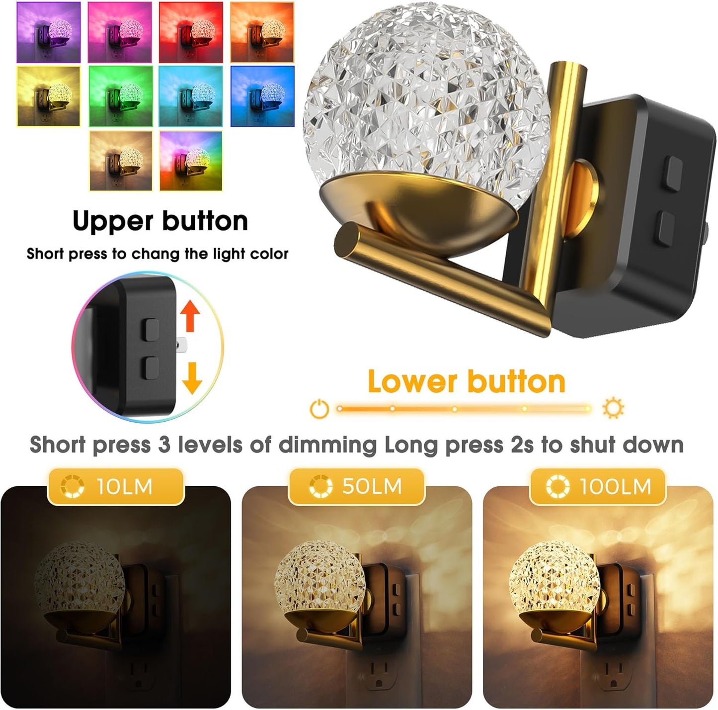 L LOHAS LED Night Lights Plug Into Wall,Dusk to Dawn Sensor,10-Color RGB Dimmable Night Light, 180°Rotating Plug in Night Light for Bathroom, Hallway, Bedroom, Stairway