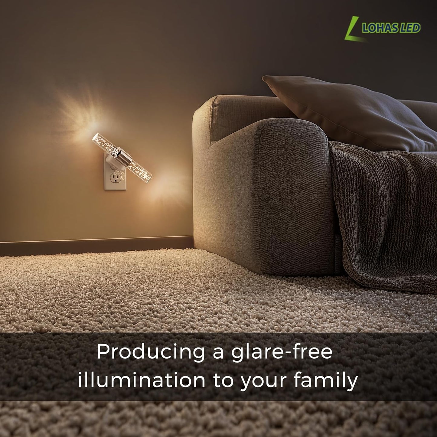 L LOHAS LED Night Light, Night Lights Plug into Wall, 180° Rotating, Auto Light Sensor, Dimmable 100LM, Soft White 3000K, Wall Sconce-Style Design Nightlights for Bedroom Bathroom Hallway, 1 Pack