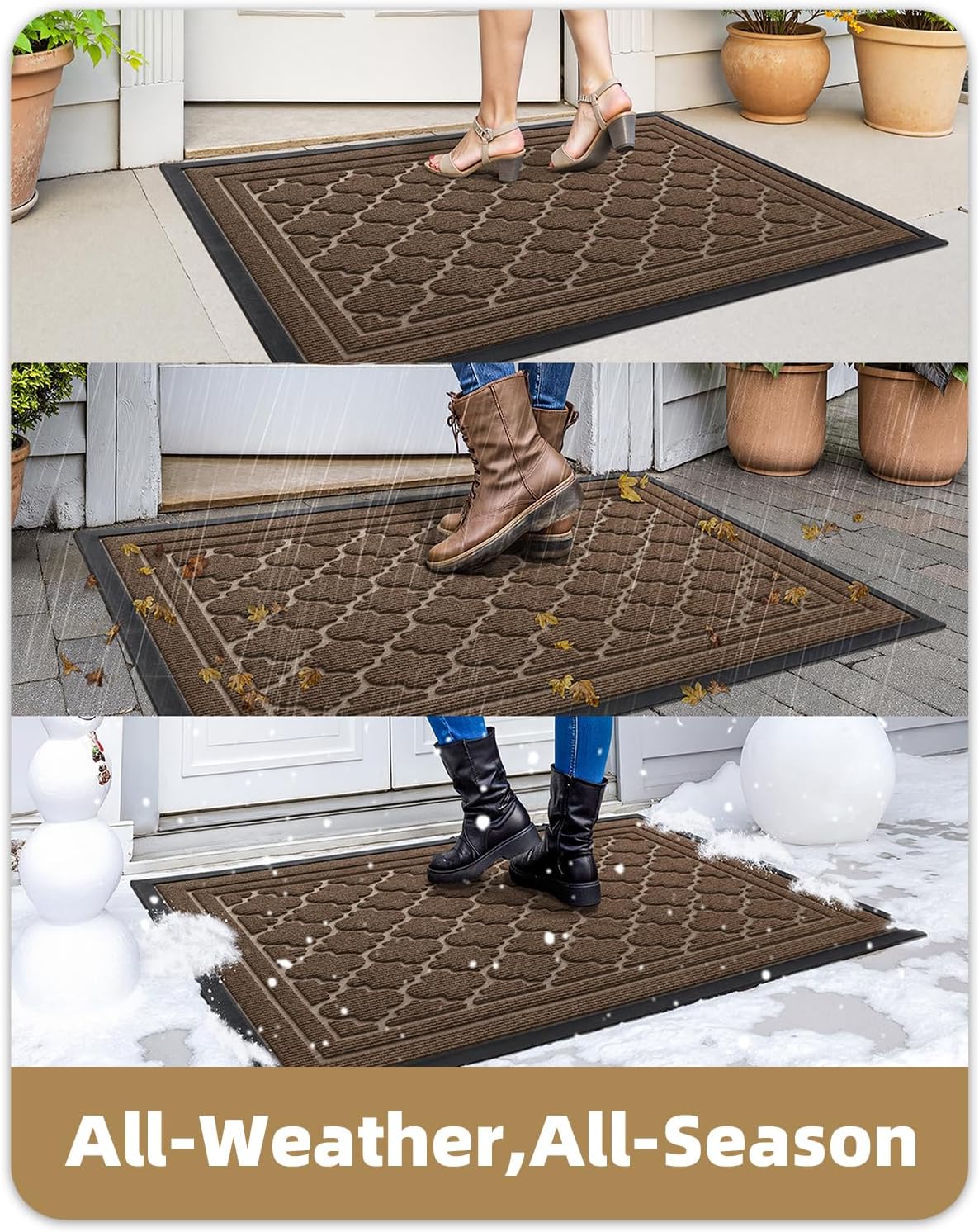 Color&Geometry Large Front Door Mat Outside Entrance, Heavy Duty Non Slip Low Profile Doormat for Entryway, Trap Dirt and Moisture Welcome Mats All-Weather, Easy Clean, Patio, Garage, 36"x60" Brown