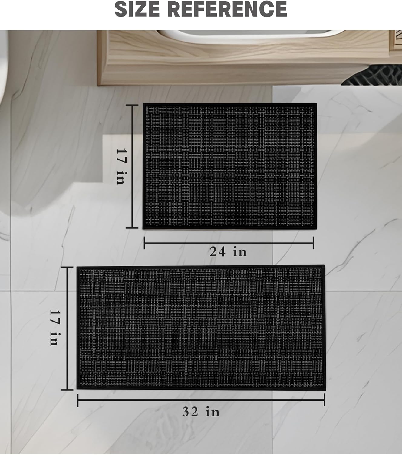 YIHOUSE Bathroom Rugs Sets 2 Pieces, Ultra Thin Bath Mats Fit Under Door, Absorbent Quickly Dry Rubber Backing Braided Bath Mat Set, Non Slip Washable Bath Rugs for Bathroom Floor