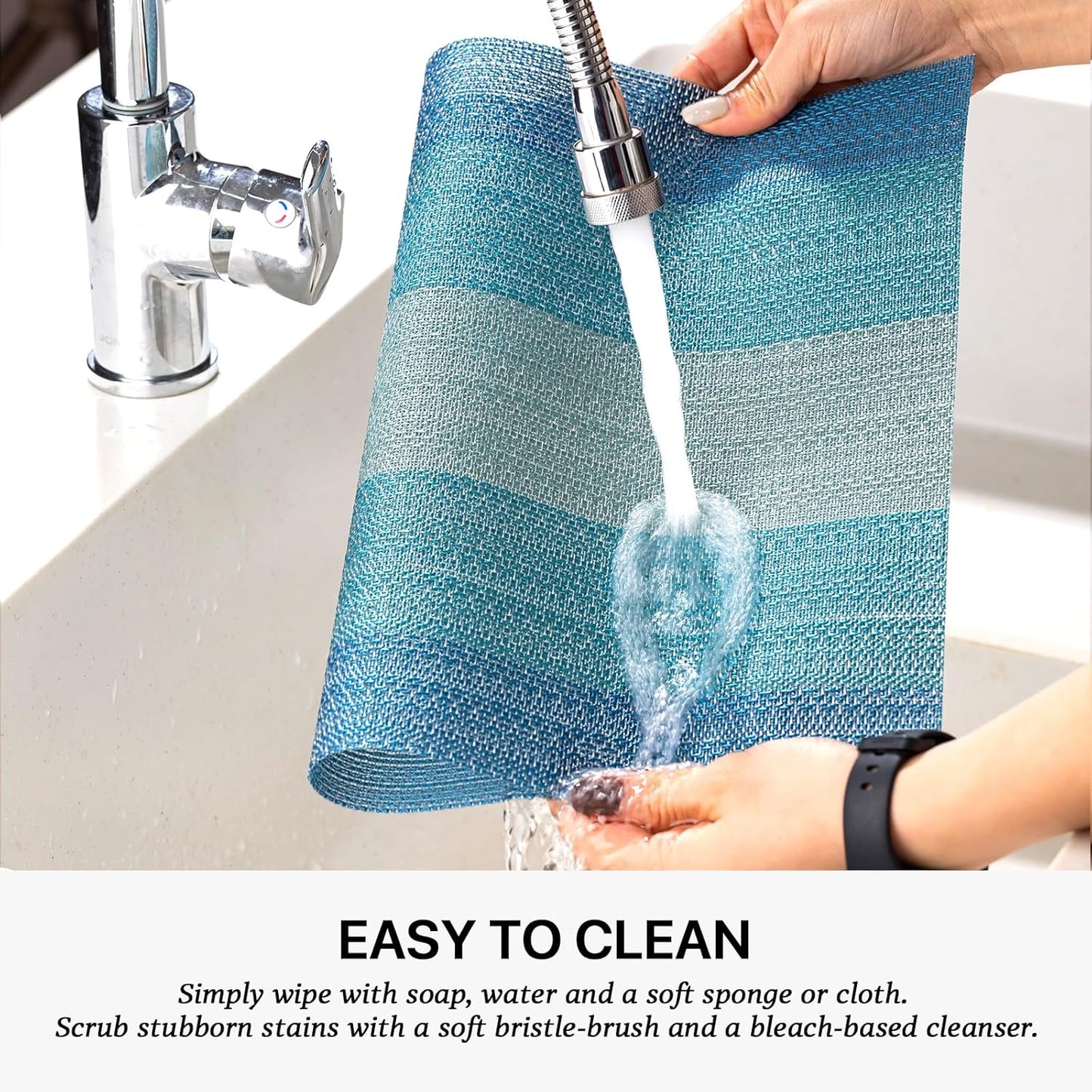 LEXMORE Placemats Set of 4 Vinyl/Plastic Woven Place Mats for Kitchen Table Indoor/Outdoor Washable Placemat Wipeable Dining Table Mats(Ocean Geode)