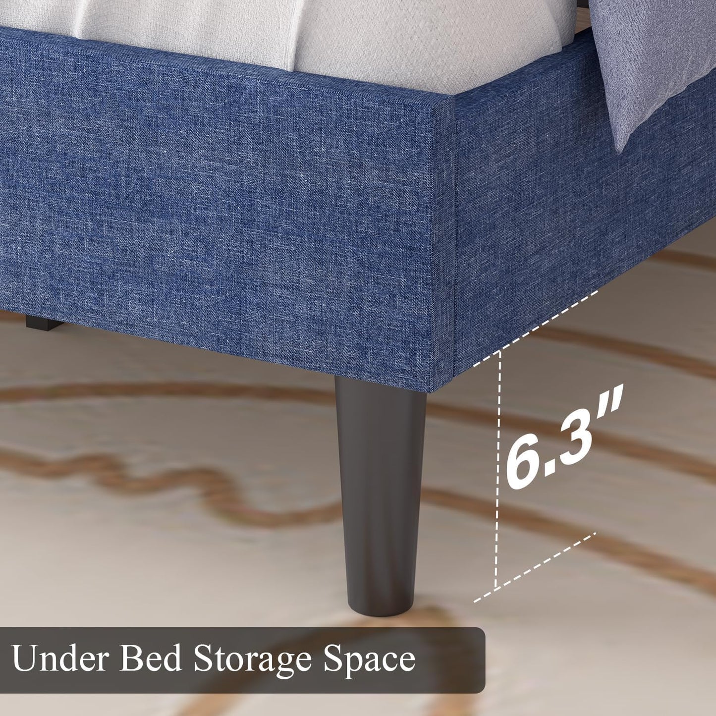 HOMBCK King Size Bed Frame and Headboard, Linen Fabric Upholstered Bed Frame King with Wood Slats, Button Tufted, No Box Spring Needed, Blue