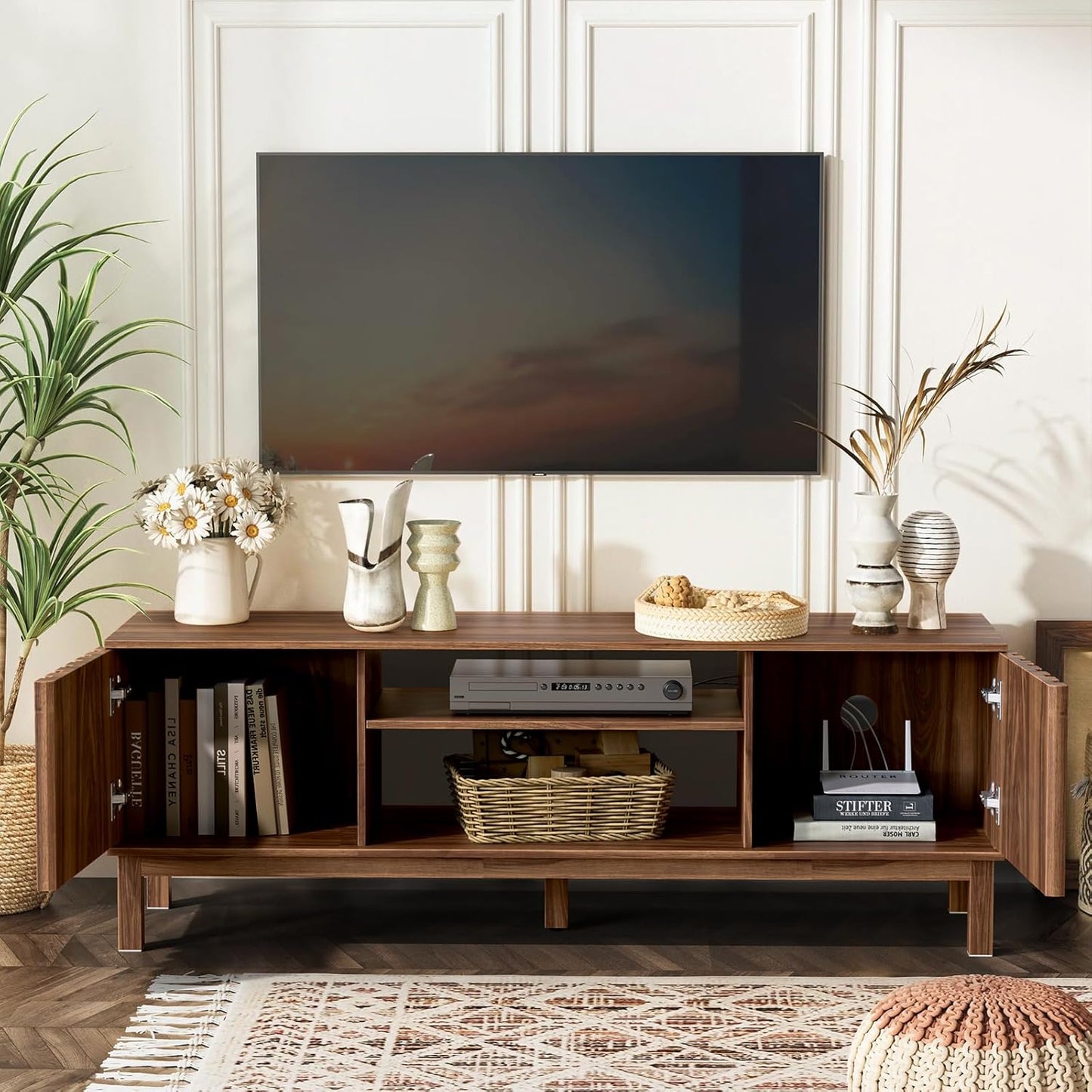 TV Stand for 32 65 inch TV, Entertainment Center with Storage Cabinet, Mid Century Modern Media Console Table for Living Room, Office