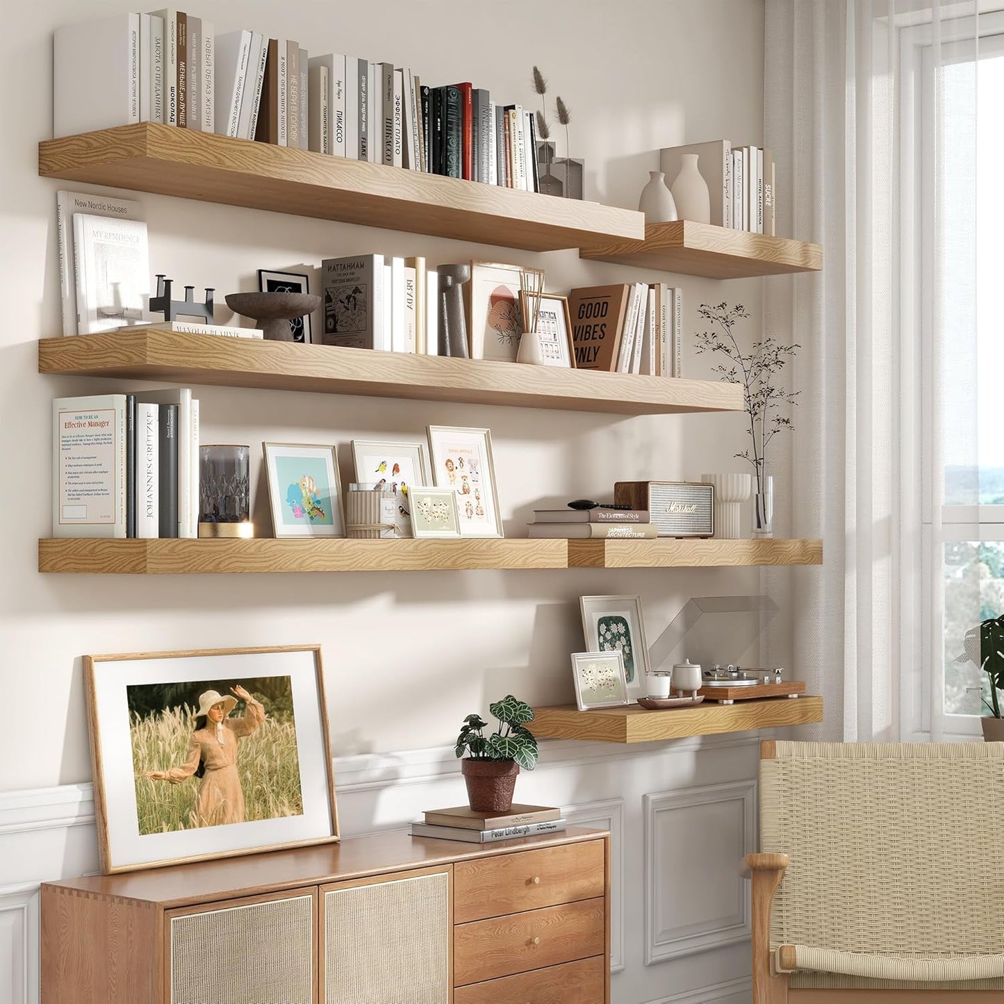 30 Inch Floating Shelves for Wall - 30 Inch Wide x 12 Inch Deep Oak Floating Shelves Set of 2 - Rustic Wide Wood Wall Shelves for Living Room Bathroom Laundry Room Kitchen Home Office