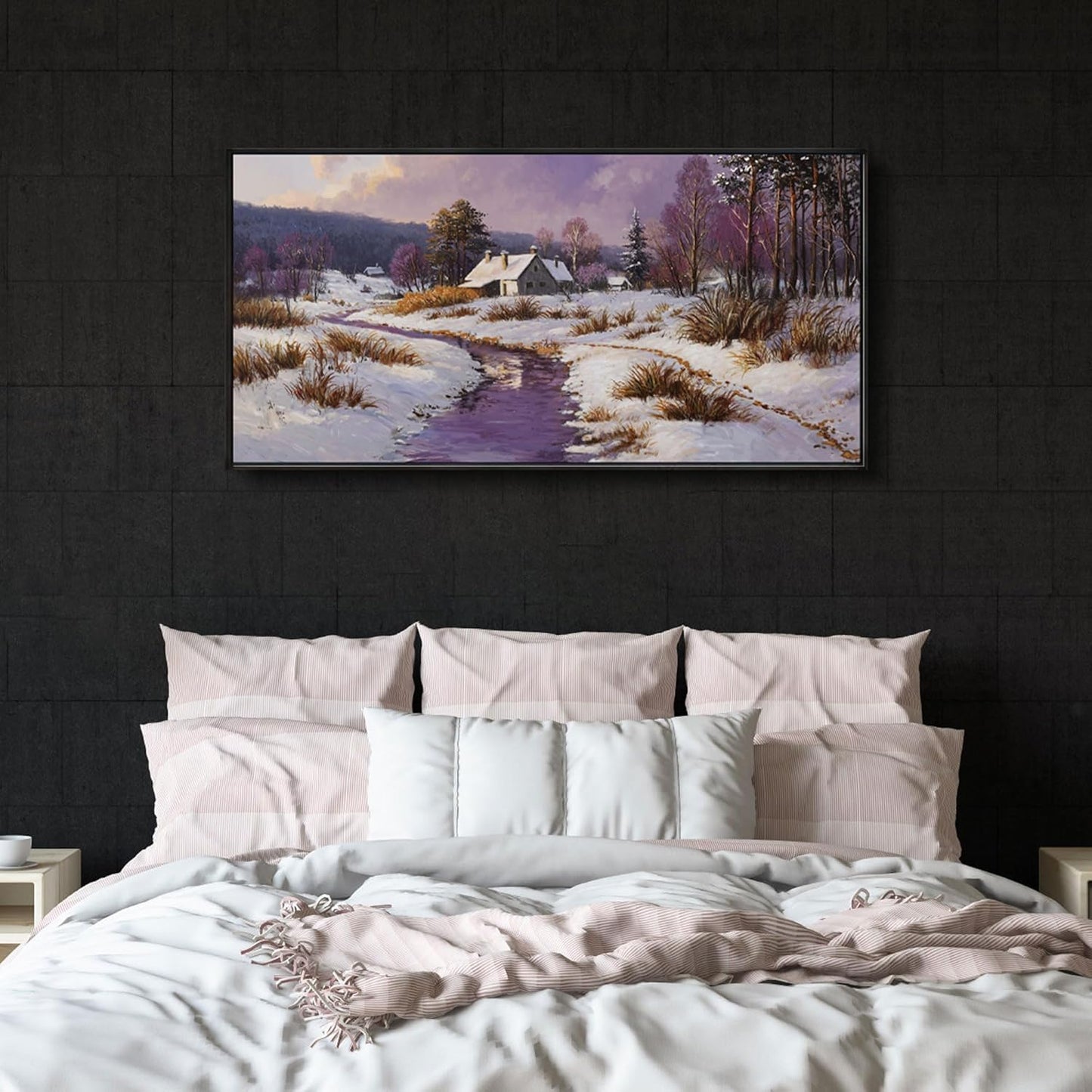 yiijeah Canvas Wall Art - Living Room Wall Decor Purple Snowy Country Paintings Framed Wall Pictures Artowrk for Walls Bedroom Nature Rustic Landscape for Office Home Decor