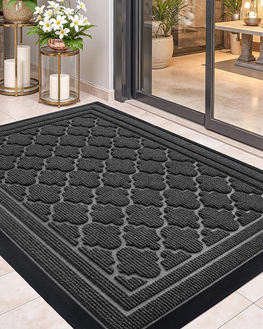 Color&Geometry Front Door Mat Outside Entrance, Heavy Duty Non Slip Low Profile Doormat for Entryway, Trap Dirt and Moisture Welcome Mats All-Weather, Easy Clean, Patio, Garage, 24"x36" Grey