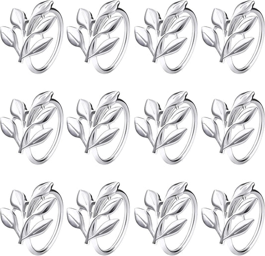 Legigo Sliver Napkin Rings Set of 12, Metal Leaf Napkin Ring Holders for Cloth Napkins, Fall Napkin Ring Buckles Bulk for Wedding Receptions, Christmas Thanksgiving Holiday Party Dinner Table Settings