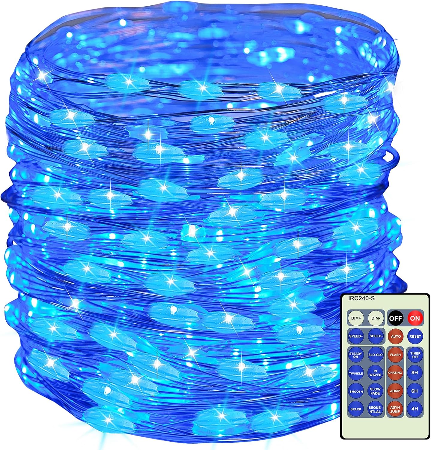 Decute 500LED 164FT Fairy String Lights Halloween Lights Silver Wire with Remote, Firefly Starry Light for DIY Christmas Tree Costume Wedding Party Table Centerpiece Decor Blue