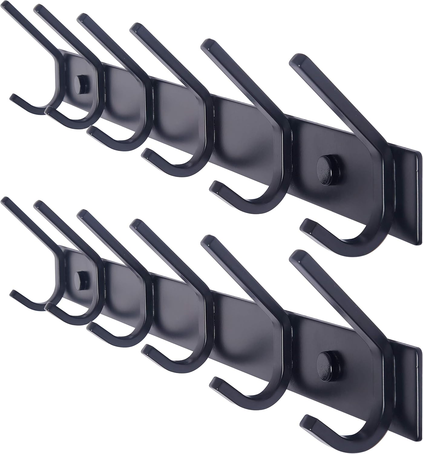 WEBI Coat Rack Wall Mounted,17-1/8 Inch Coat Hooks for Hanging Coats,Heavy Duty Metal Hook Rack Rail with 6 Double Dual Hooks Coat Hanger Wall Mount for Clothes Jacket,Black,2 Packs