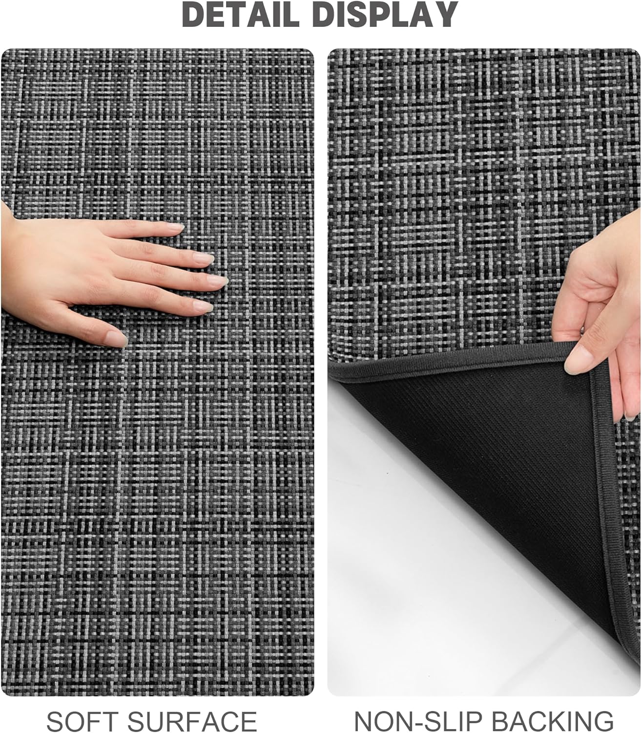 YIHOUSE Bathroom Rugs Sets 3 Pieces, Dark Grey Ultra Thin Bath Mats Fit Under Door, Absorbent Quickly Dry Rubber Backing Braided Bath Mat Set, Non Slip Washable Bath Rugs for Bathroom Floor, Grey