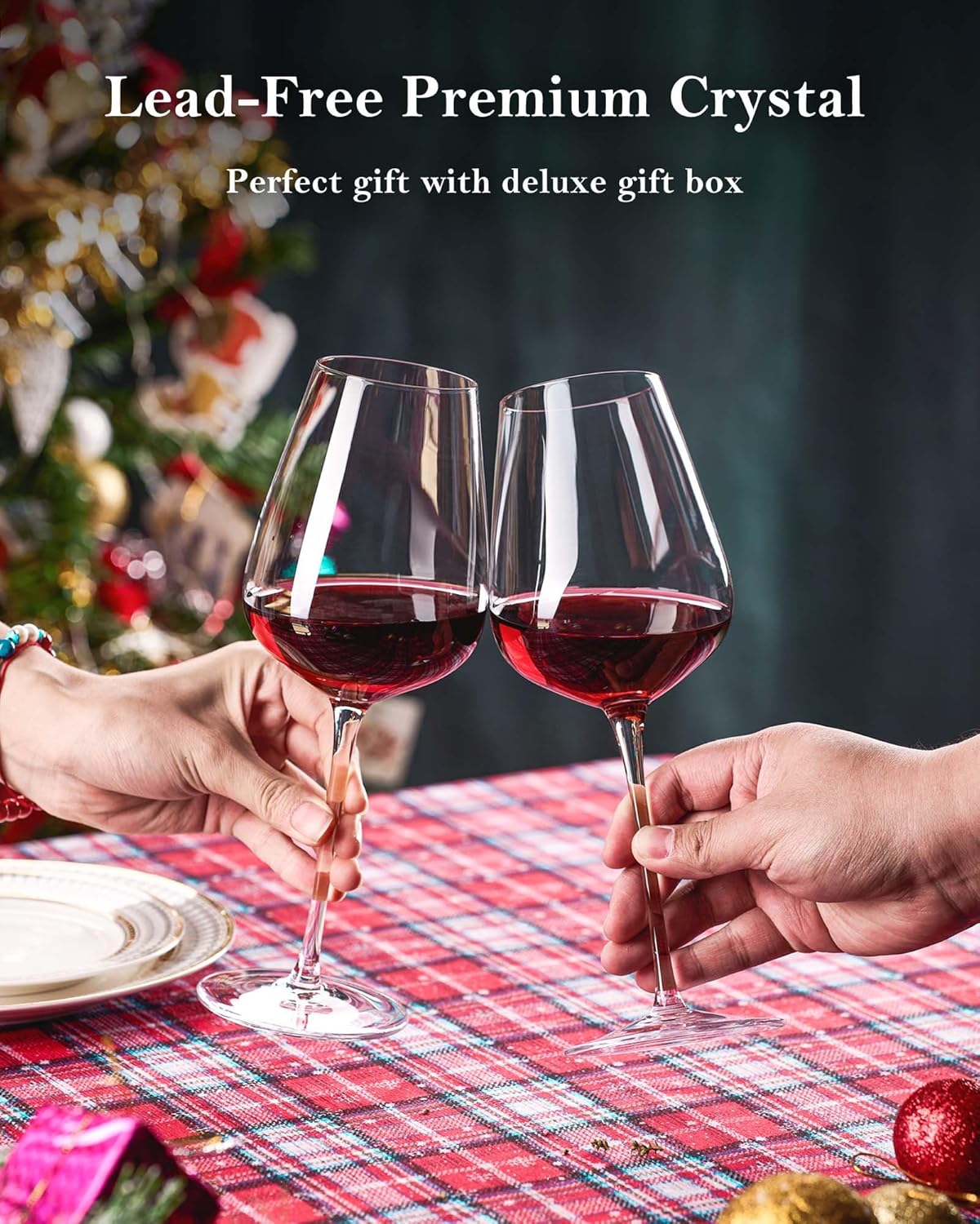 JBHO Hand Blown Bordeaux Wine Glasses - Set of 6-18 Ounce - Great Gift Packaging - Red Wine Glasses Lead-Free Premium Crystal Clear Glass