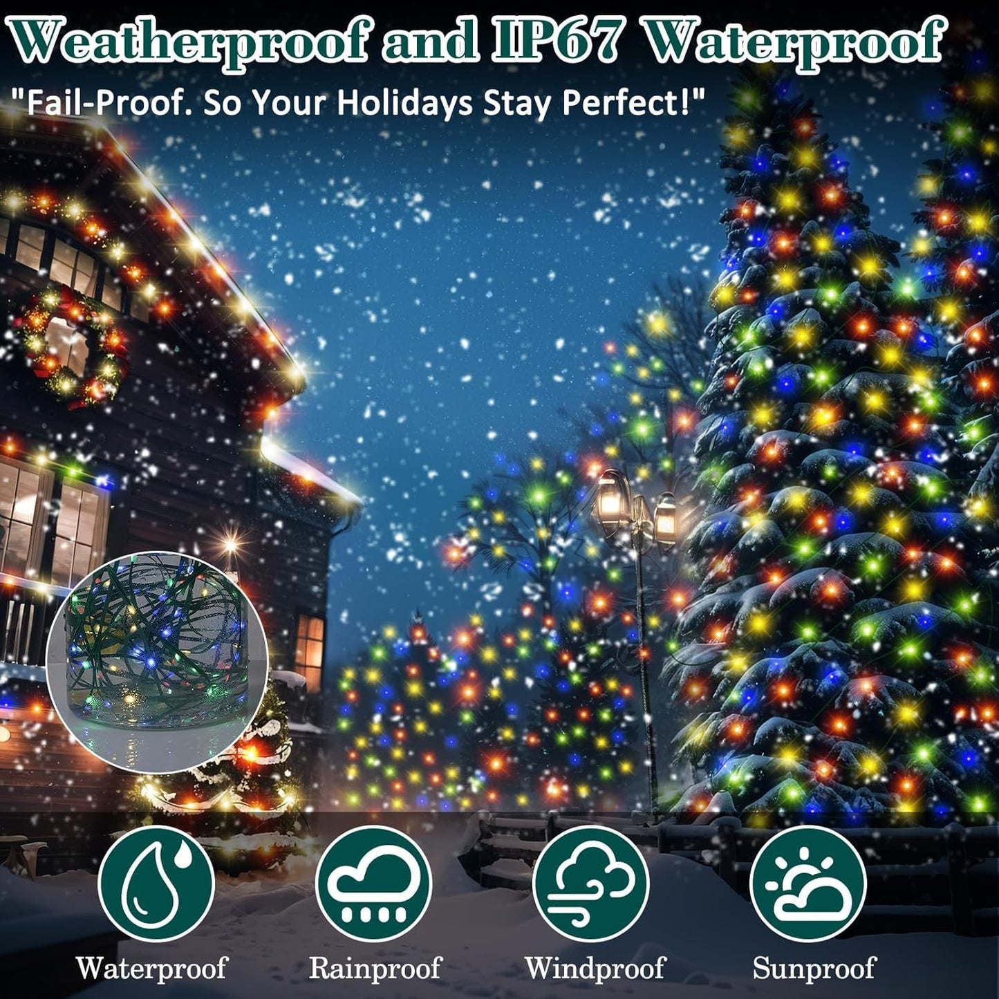 HYH Christmas Lights Outdoor String Lights 500LED 164FT Multicolored Xmas Plug in Fairy Lights Waterproof with Remote for Outside Bush Tree Decor Garden Patio Indoor Balcony Christmas Party