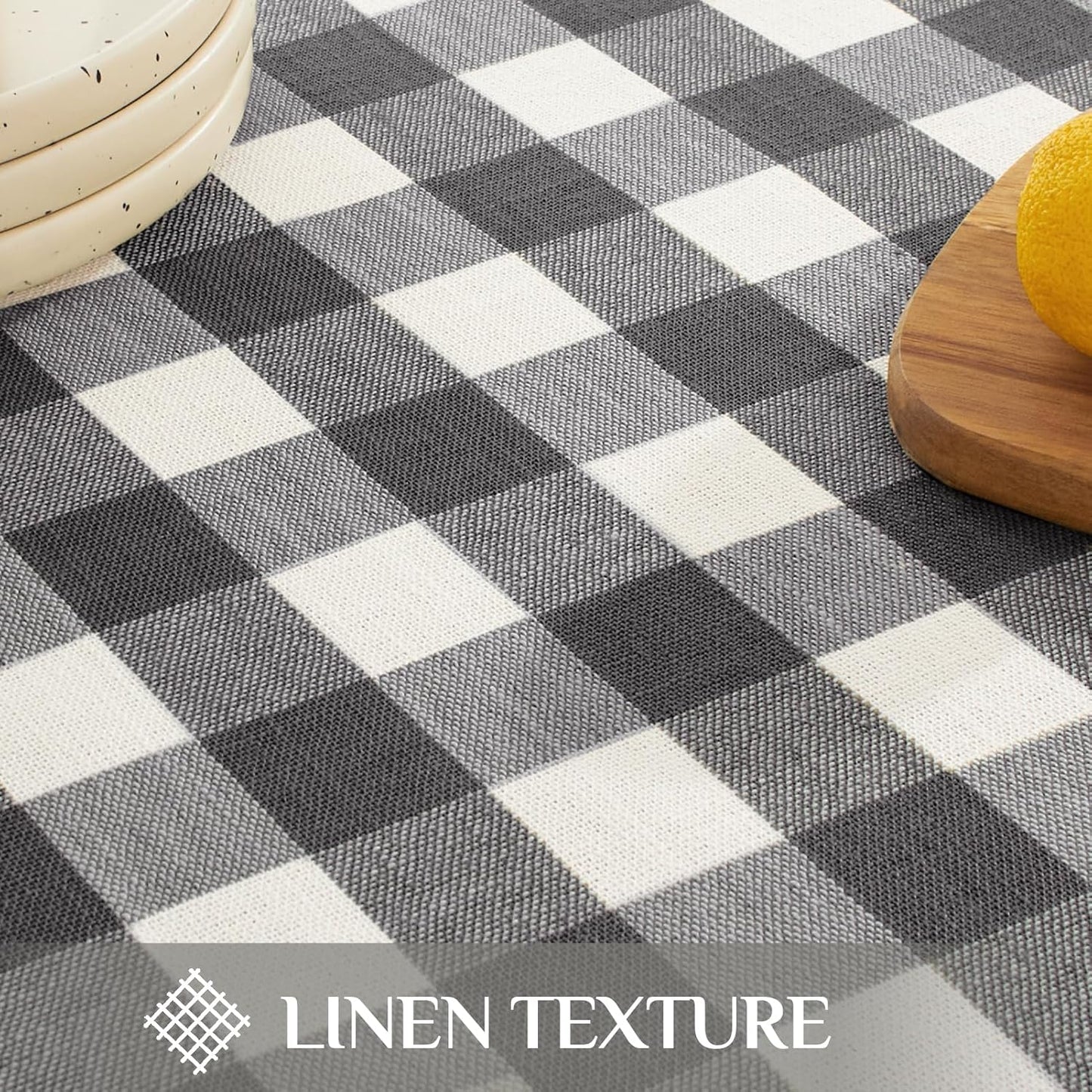 Softalker Checkered Tablecloth Rectangle, Heavy Weight Linen Gingham Outdoor Table Cloth with Tassel, Wrinkle Free Buffalo Plaid Table Cover for Dining/Party/Home - 55 x 84 Inch, Black