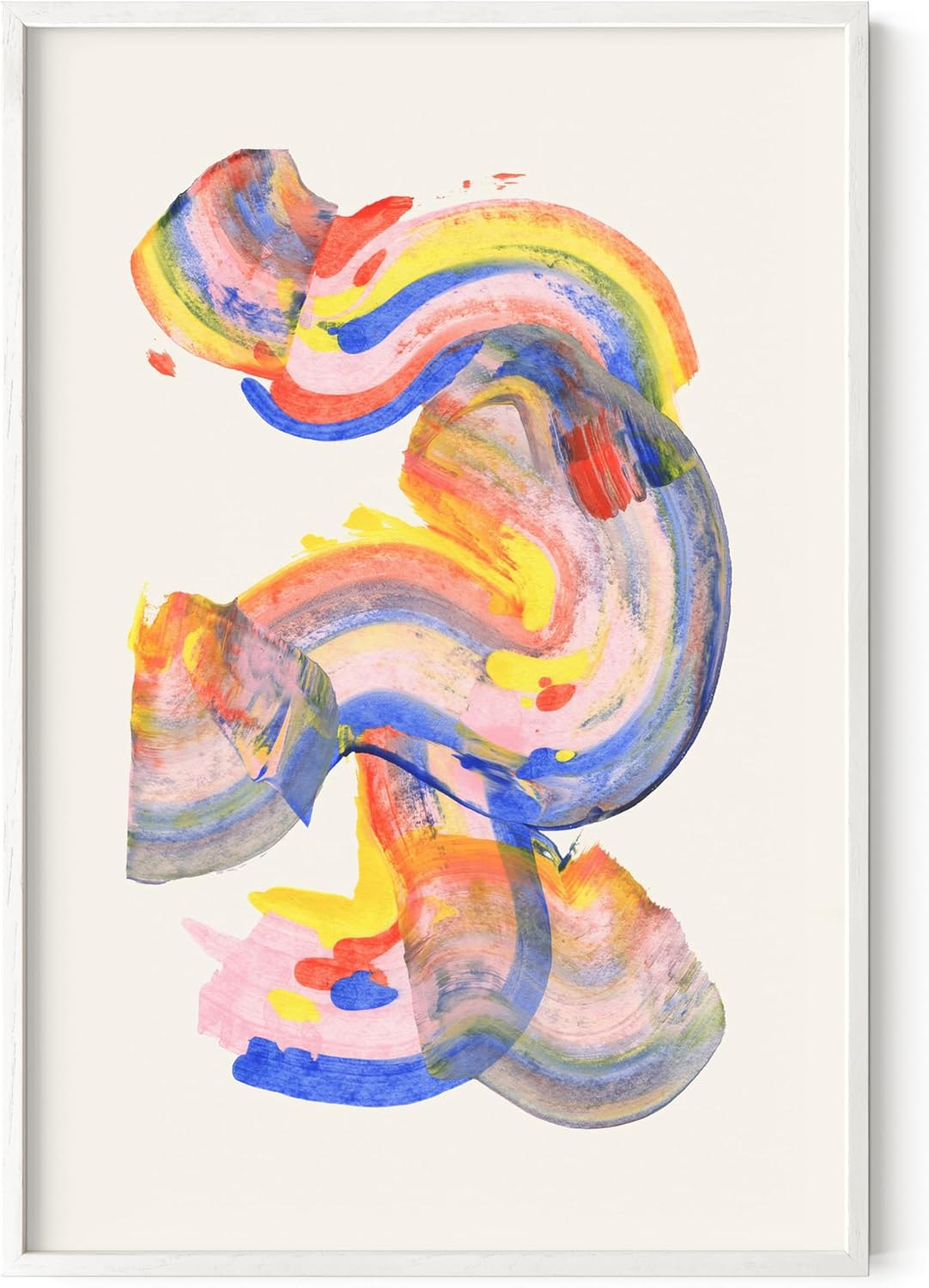 HAUS AND HUES Colorful Abstract Wall Art - Minimalist Retro Picture for Living Room Decor, Red and Pink Modern Wall Art Painting (Abstract Watercolor Swirls, White Frame, 24x36)