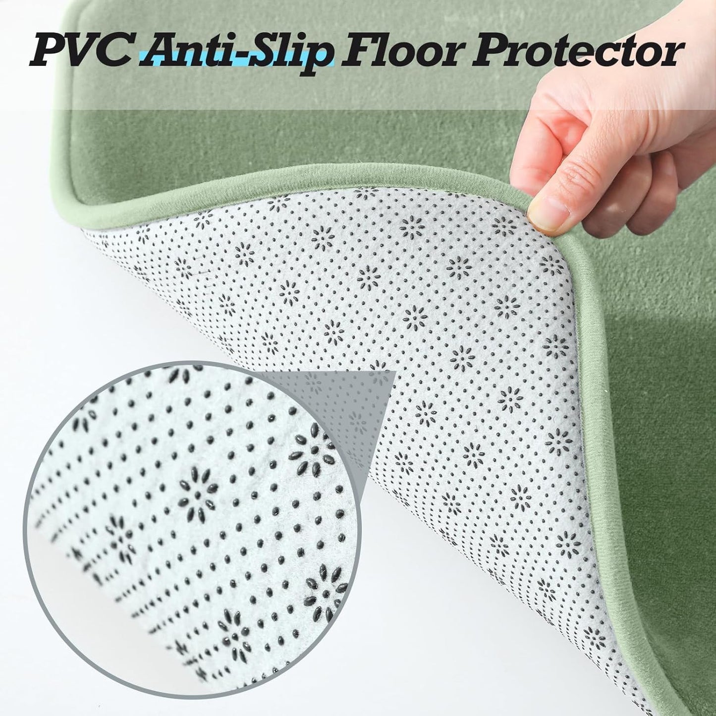 HUXMEYSON Bathroom Rugs Sets 2 Piece, Non-Slip & Quick Dry Bath Mat Set, Ultra Soft Velvet Bath Rugs for Bathroom, Toilet and Shower Floor, Grey Green