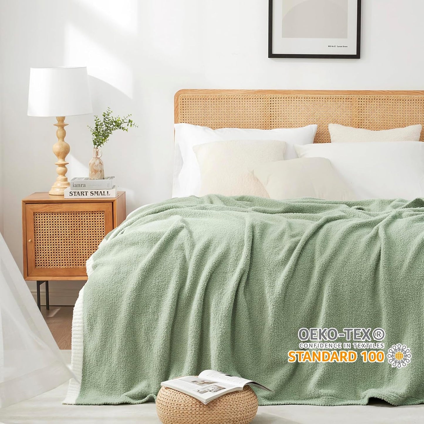 Snuggle Sac Sage Green Throw Blanket for Couch Bed Sofa 60x80 inches, Reversible Sage Green Blanket Microfiber Fluffy Fuzzy Cozy Knit Twin Blanket for Women Mothers Birthday Gifts