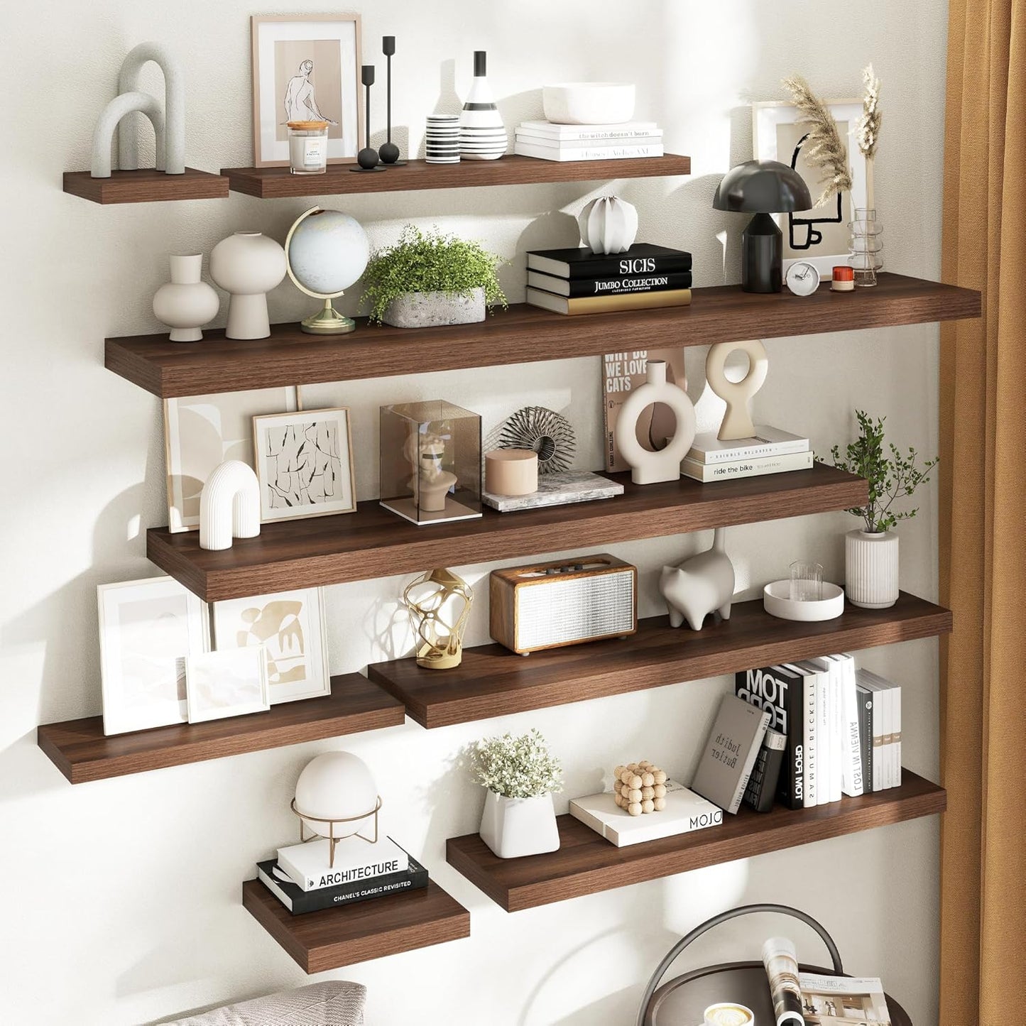 Floating Shelves for Wall with Invisible Brackets, Wall Mounted Engineered Wood Shelves with Wood Grain for Living Room, Bedroom, Bathroom, Kitchen Decor and Storage, Oak, 40"L Set of 2, Walnut