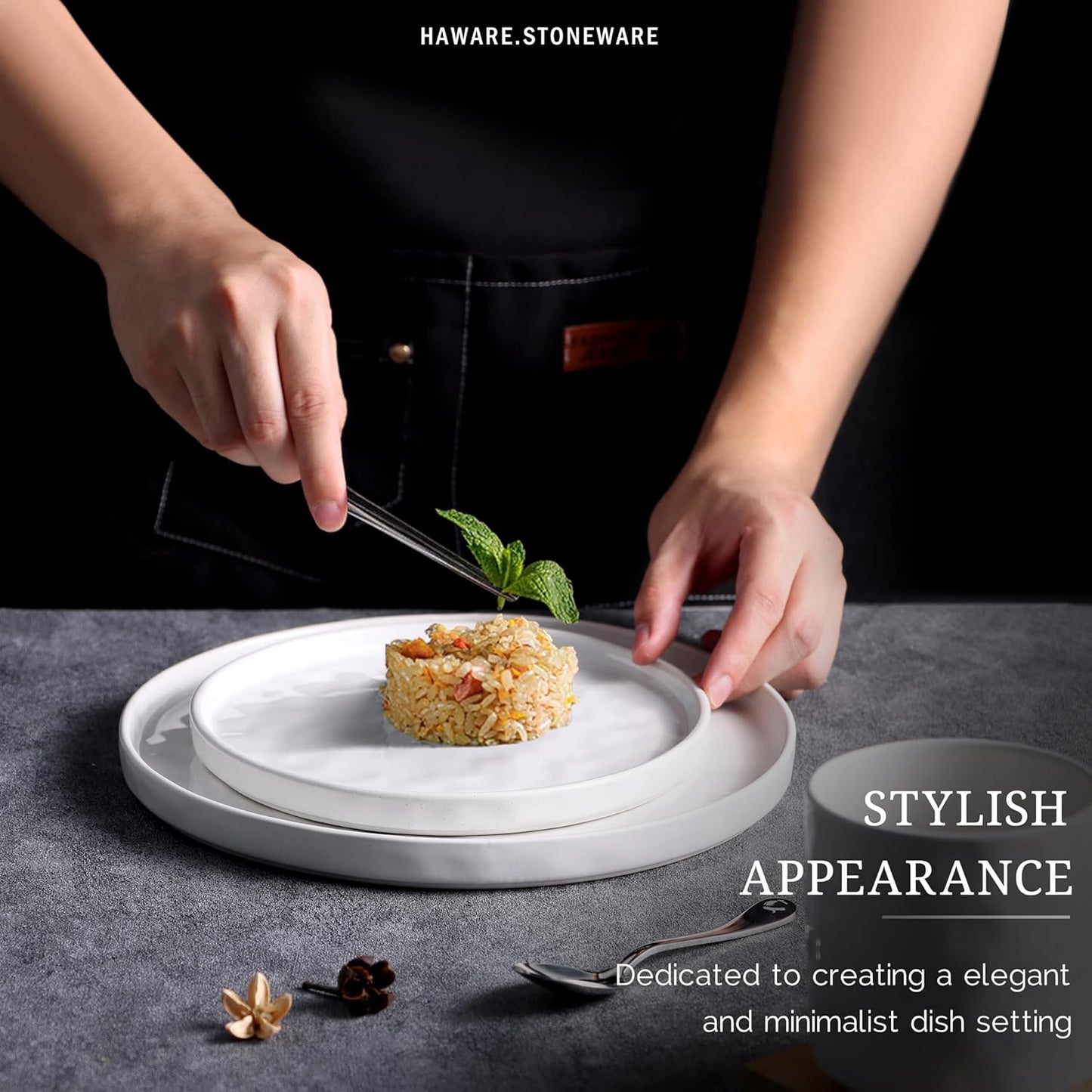 HaWare Dinnerware Sets, 16-Piece Stoneware Plates and Bowls Set, Elegant Ceramic Dish Set for 4, Chip and Scratch Resistant, Microwave and Dishwasher Safe, Speckled White