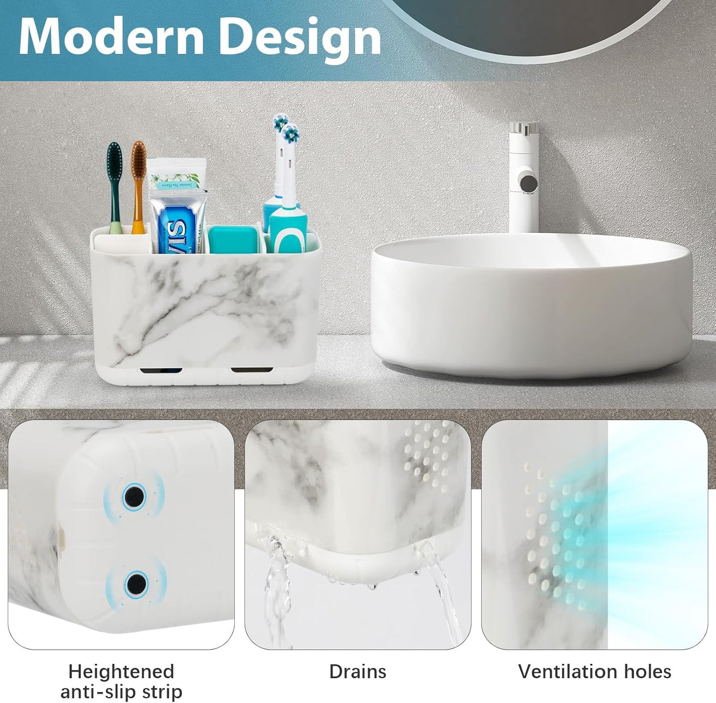 Boperzi Toothbrush Holders for Bathrooms Organizers and Storage, Large Tooth Brush Holders, Electric Toothbrush and Toothpaste Organizer Caddy with Drainage Holes for Kids Family RV Camper