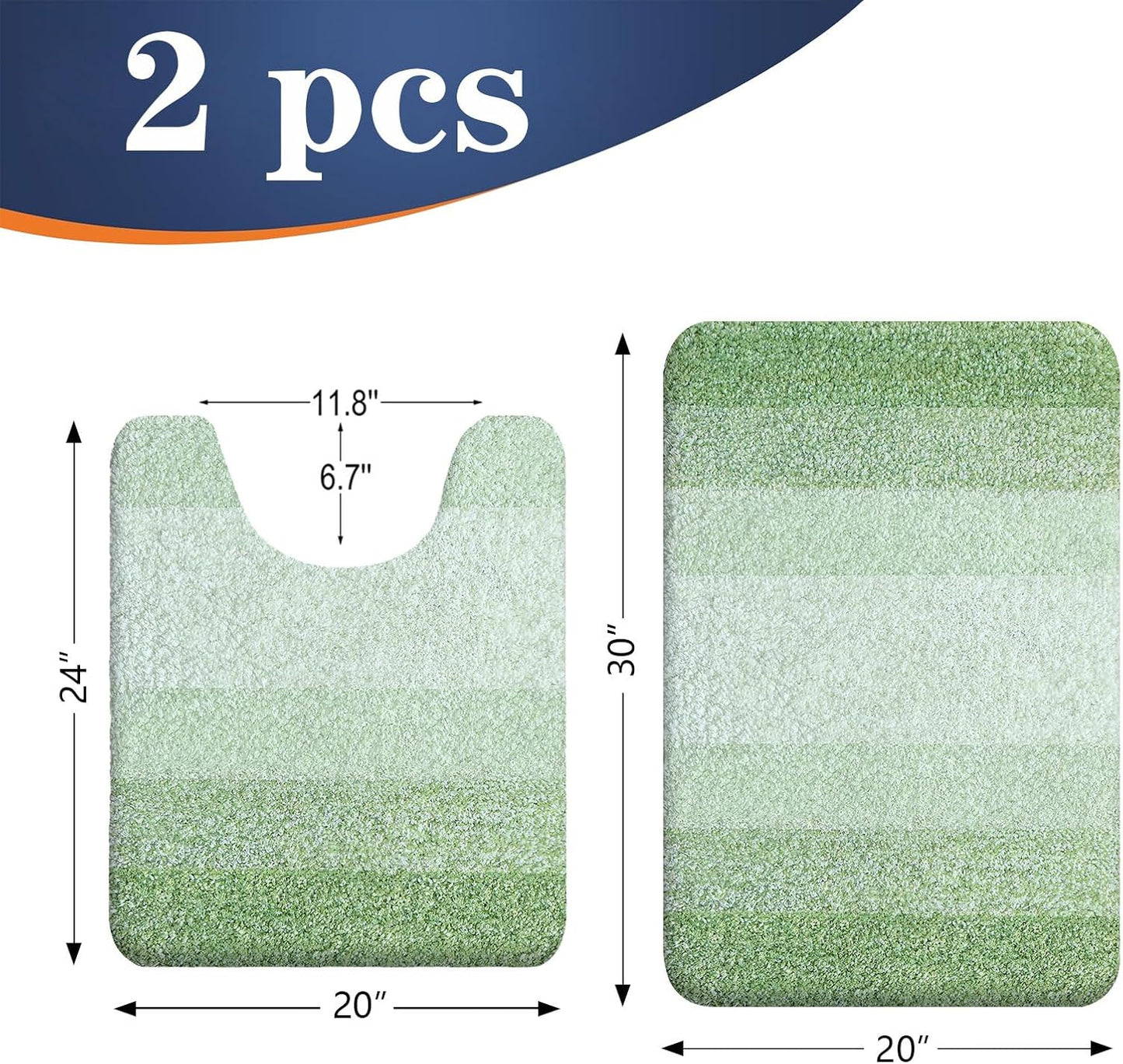 OLANLY Bathroom Rug Set 2 Piece, Soft Absorbent Microfiber Bath Mats and U-Shaped Contour Toilet Rug, Non-Slip, Machine Wash Dry, Plush Shaggy Bath Mats for Bathroom (30"x20"+24"x20", Sage Green)