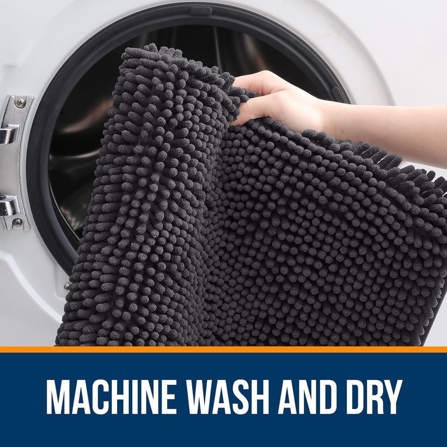 OLANLY Bathroom Rugs Sets 3 Piece, Soft Absorbent Chenille Bath Mats and U-Shaped Contour Toilet Rug, Quick Dry, Home Decor Accessories, Bath Mat Set for Bathroom (47"x20"+24"x16"+24"x20", Dark Grey)