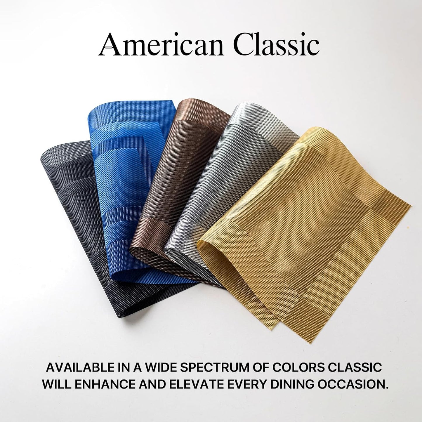 LEXMORE Placemats Set of 8 Vinyl/Plastic Woven Place Mats for Kitchen Table Indoor/Outdoor Washable Placemat Wipeable Dining Table Mats(G-Black Cube)