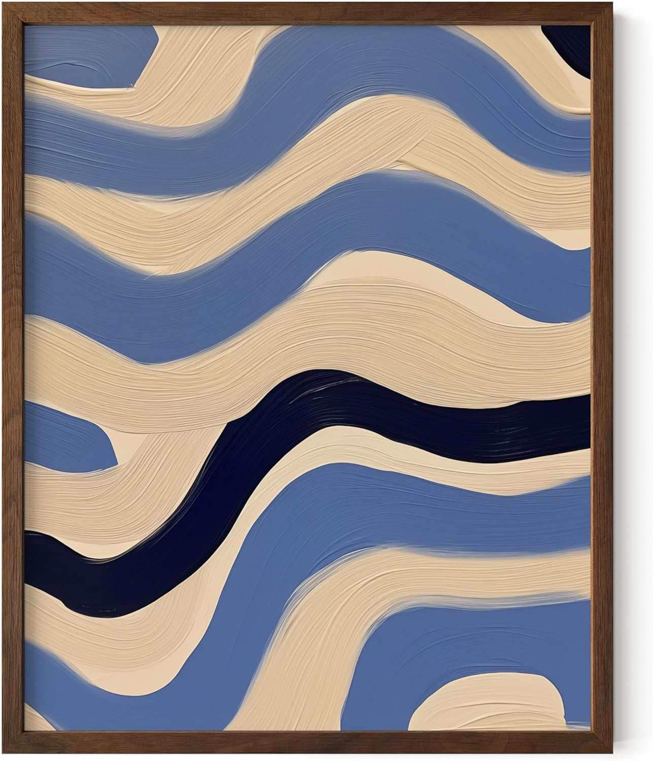 HAUS AND HUES Modern Abstract Wall Art - Blue and Green Living Room Art, Modern Artwork for Walls, Minimalist Picture for Living Room(Blue Abstract Pattern 4, Walnut Frame, 8x10)