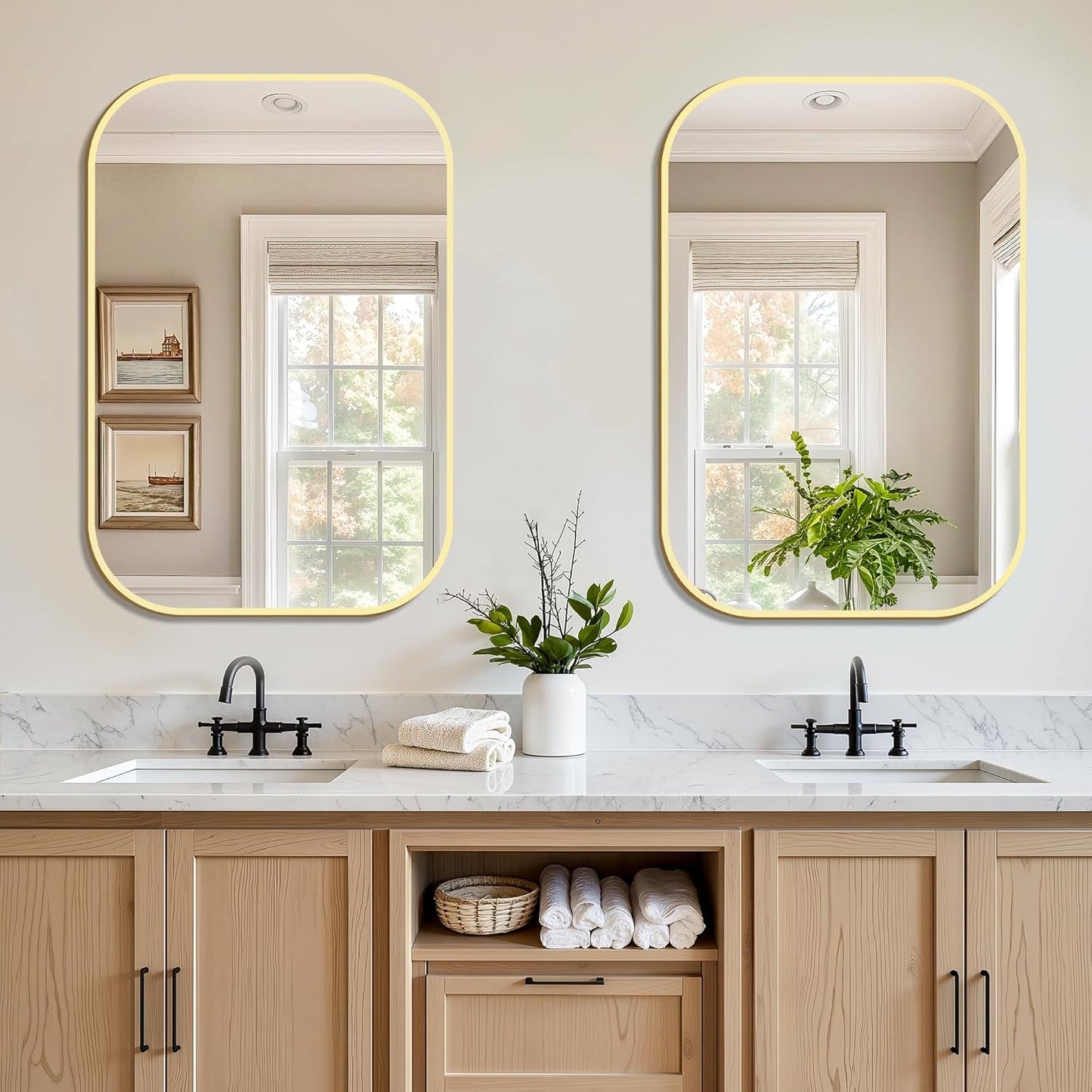 FICTOR Bathroom Vanity Mirror for Wall, 2 Pack 24" x 36" Rectangle Bathroom Mirror for Over Sink, Metal Framed, Hangs Horizontally or Vertically(Gold)