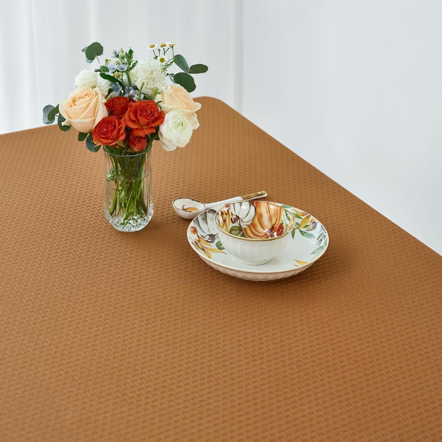 maxmill Fall Tablecloth Waterproof Spillproof Wrinkle Resistant Soft Weaved Texture Design Table Cloth for Harvest Thanksgiving Dinner Parties Indoor and Outdoor Use, Square 52 x 70 Inch, Amber