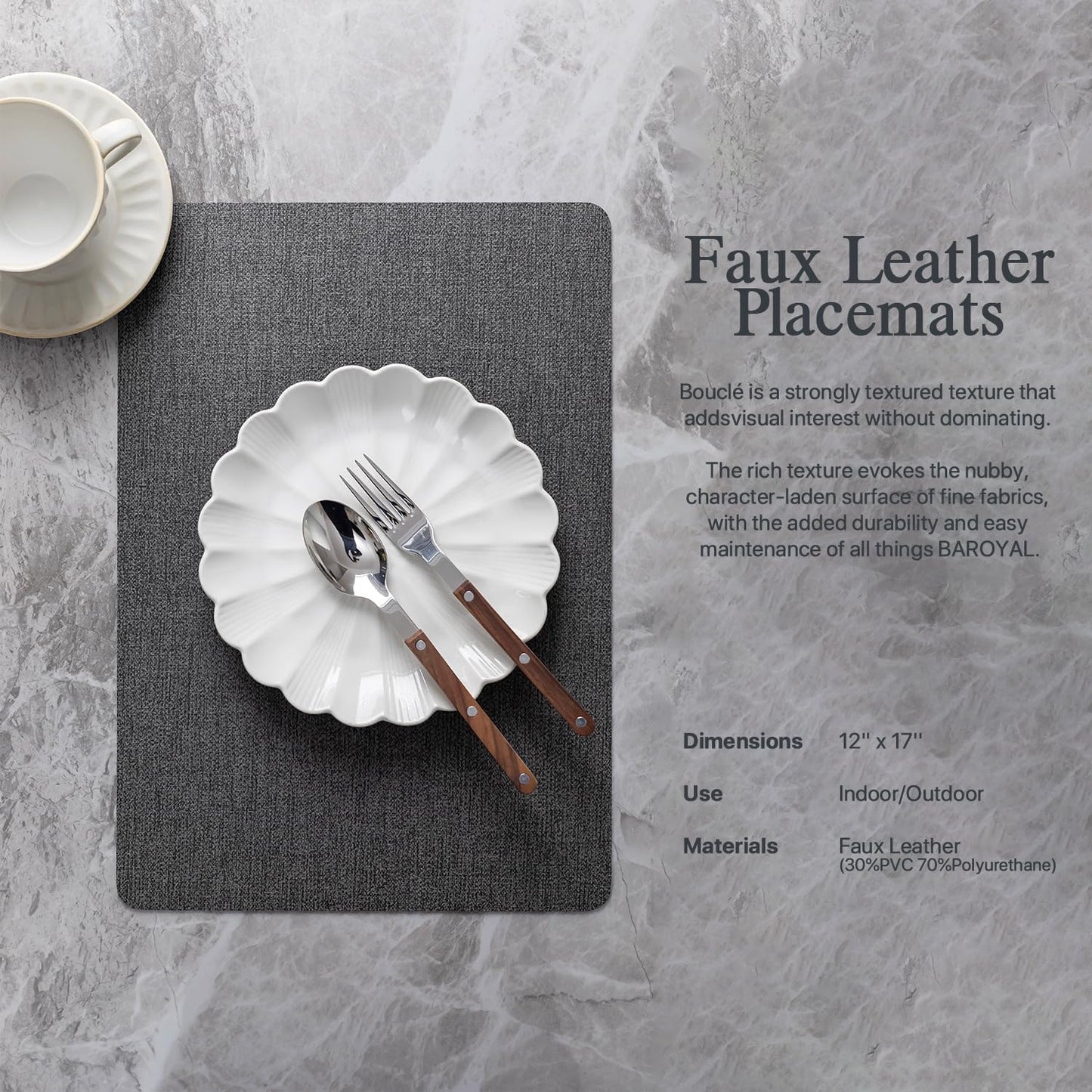 Faux Leather Placemats Set of 6 Vinyl Washable Wipeable Table Mats for Kitchen Dining Table Heat Resistant Waterproof Modern Indoor/Outdoor Placemats Non-Slip Easy Clean Place Mats (Midnight)