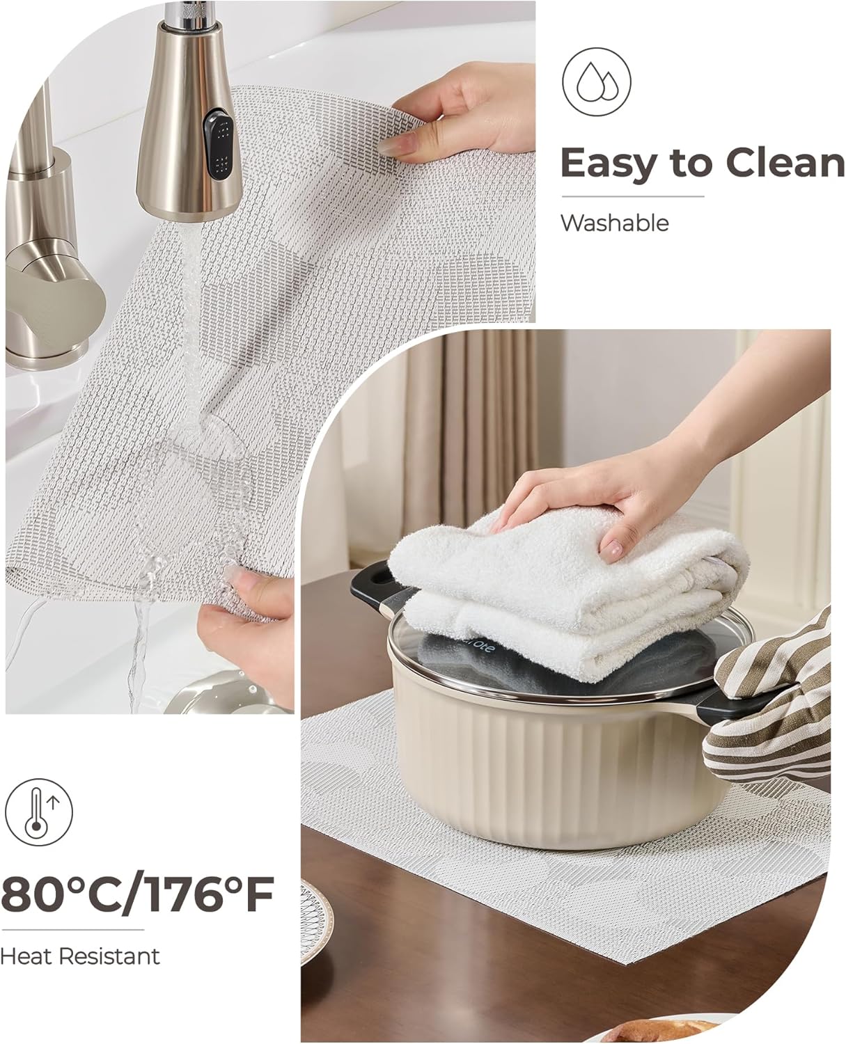 Leetaltree White Placemats Set of 12 - Heat Resistant Non-Slip Place mats for Dining Table, Washable Durable PVC Vinyl Woven Table Mats（White Circle,12）