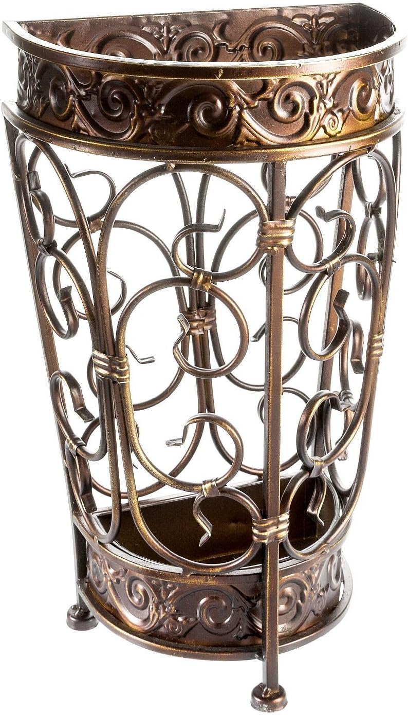 Super Quality Umbrella Stand, Umbrella Holder, Antique Look Metal, Entry Hallway Décor, Wallside Style, with Removable Drip Tray (Gold Brown)