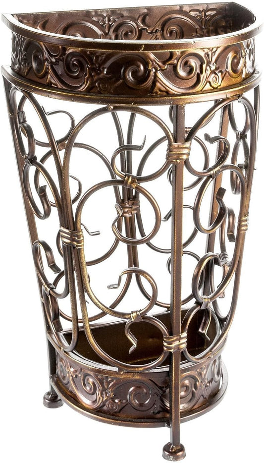 Super Quality Umbrella Stand, Umbrella Holder, Antique Look Metal, Entry Hallway Décor, Wallside Style, with Removable Drip Tray (Gold Brown)
